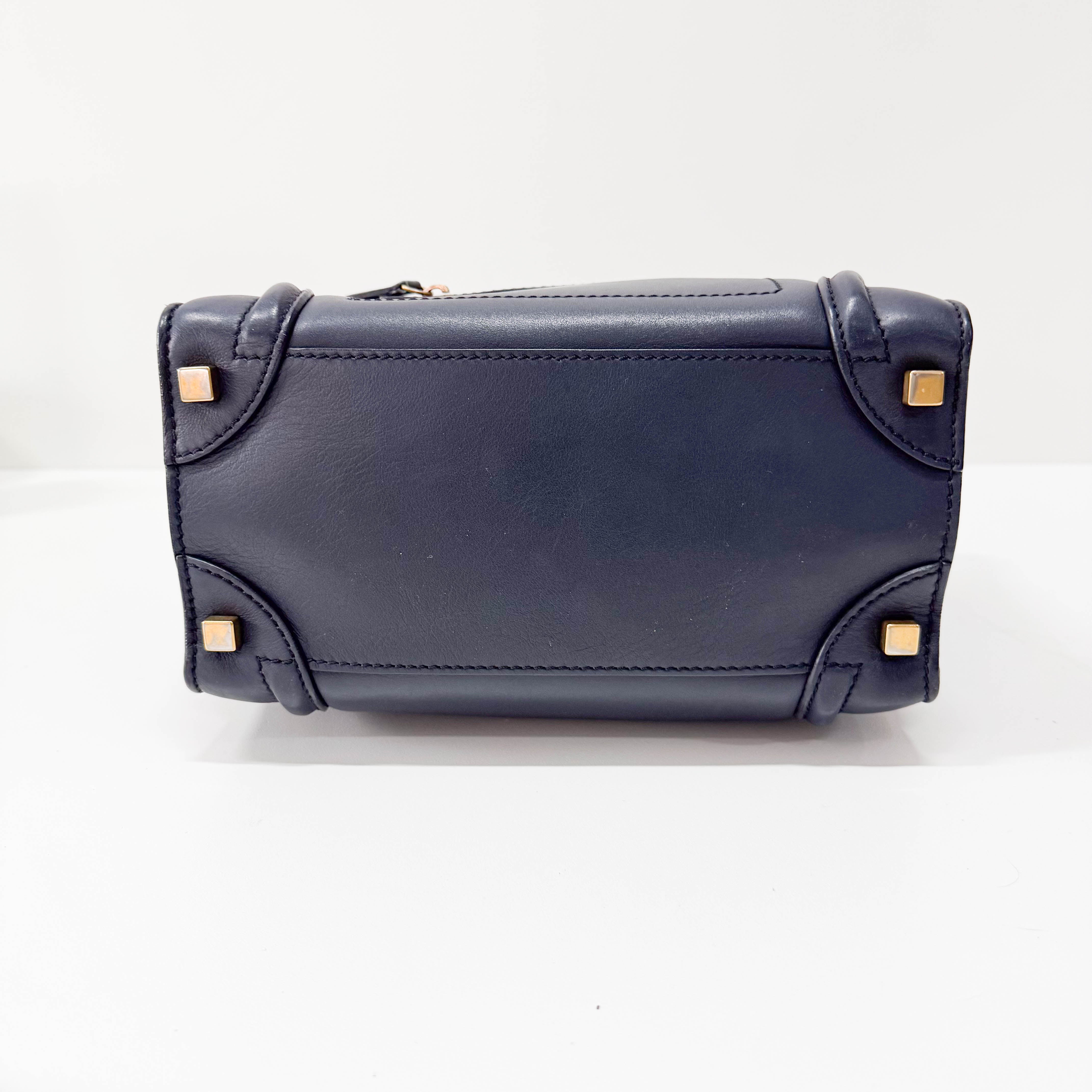 Micro Luggage Blue Leather Handbag