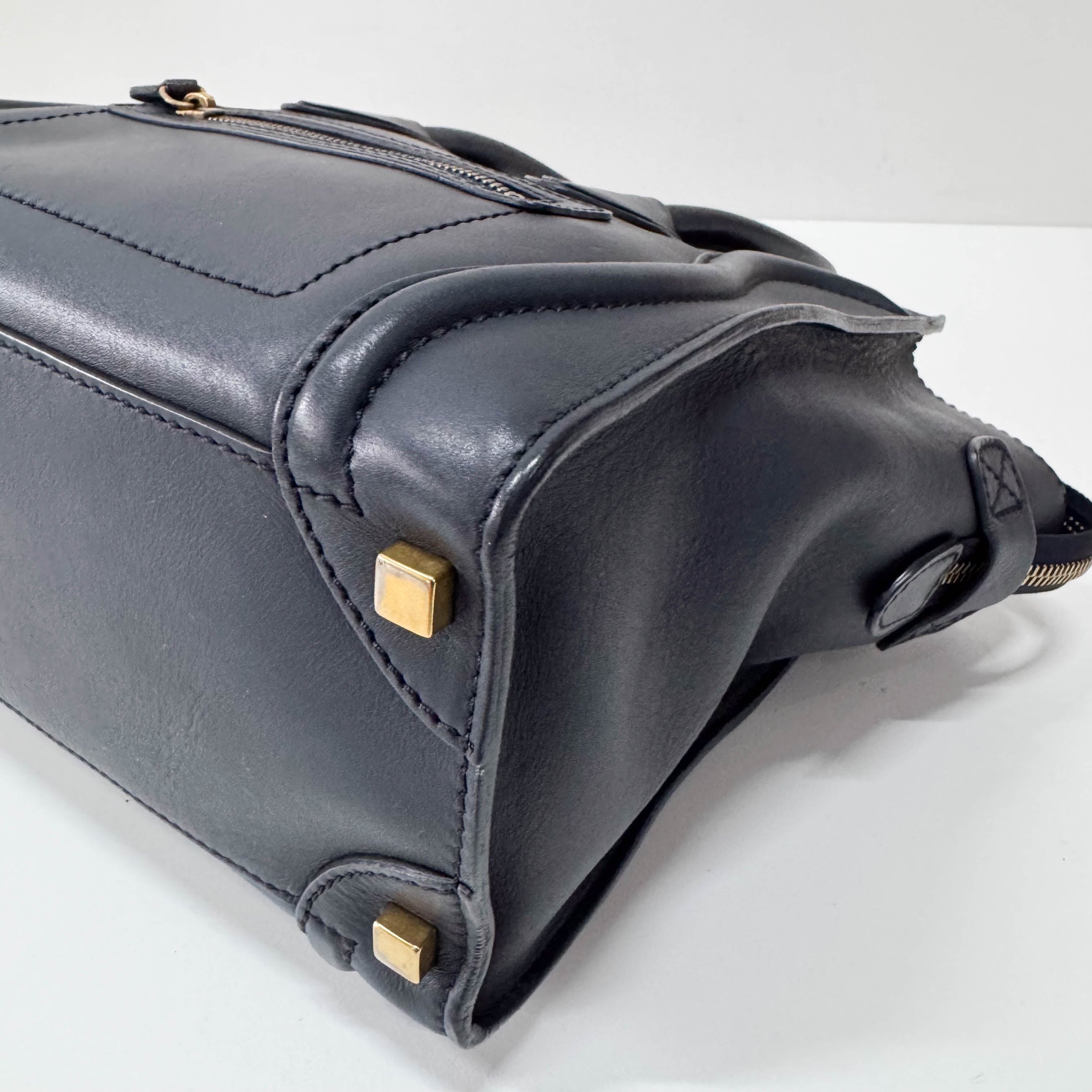 Micro Luggage Blue Leather Handbag