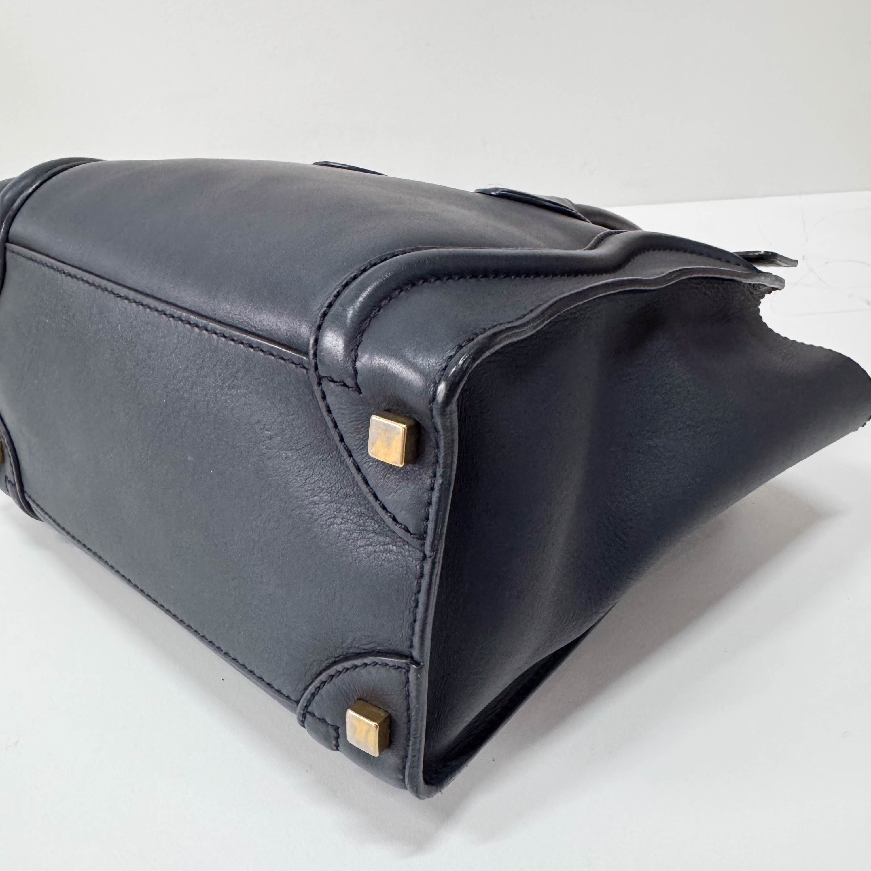 Micro Luggage Blue Leather Handbag