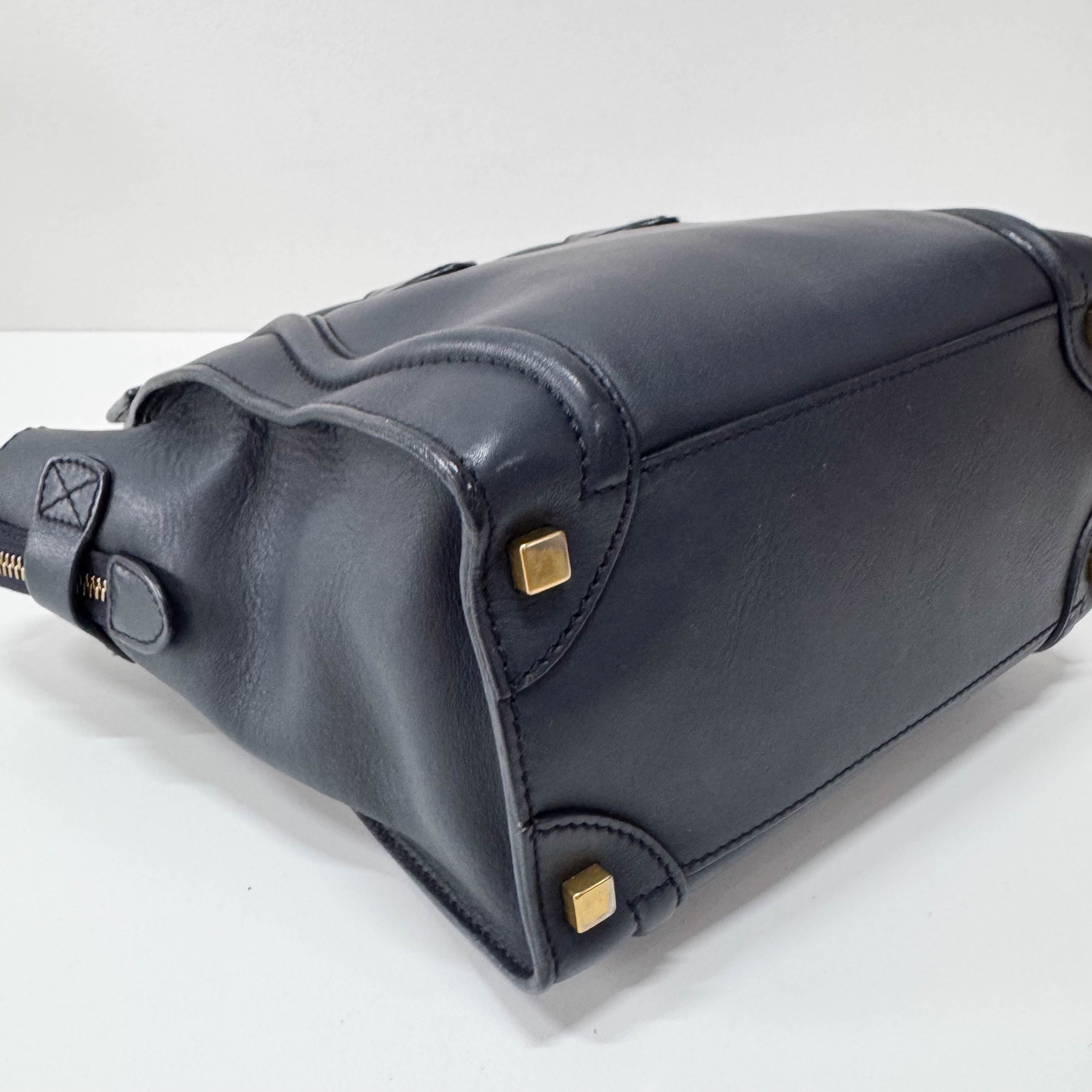 Micro Luggage Blue Leather Handbag