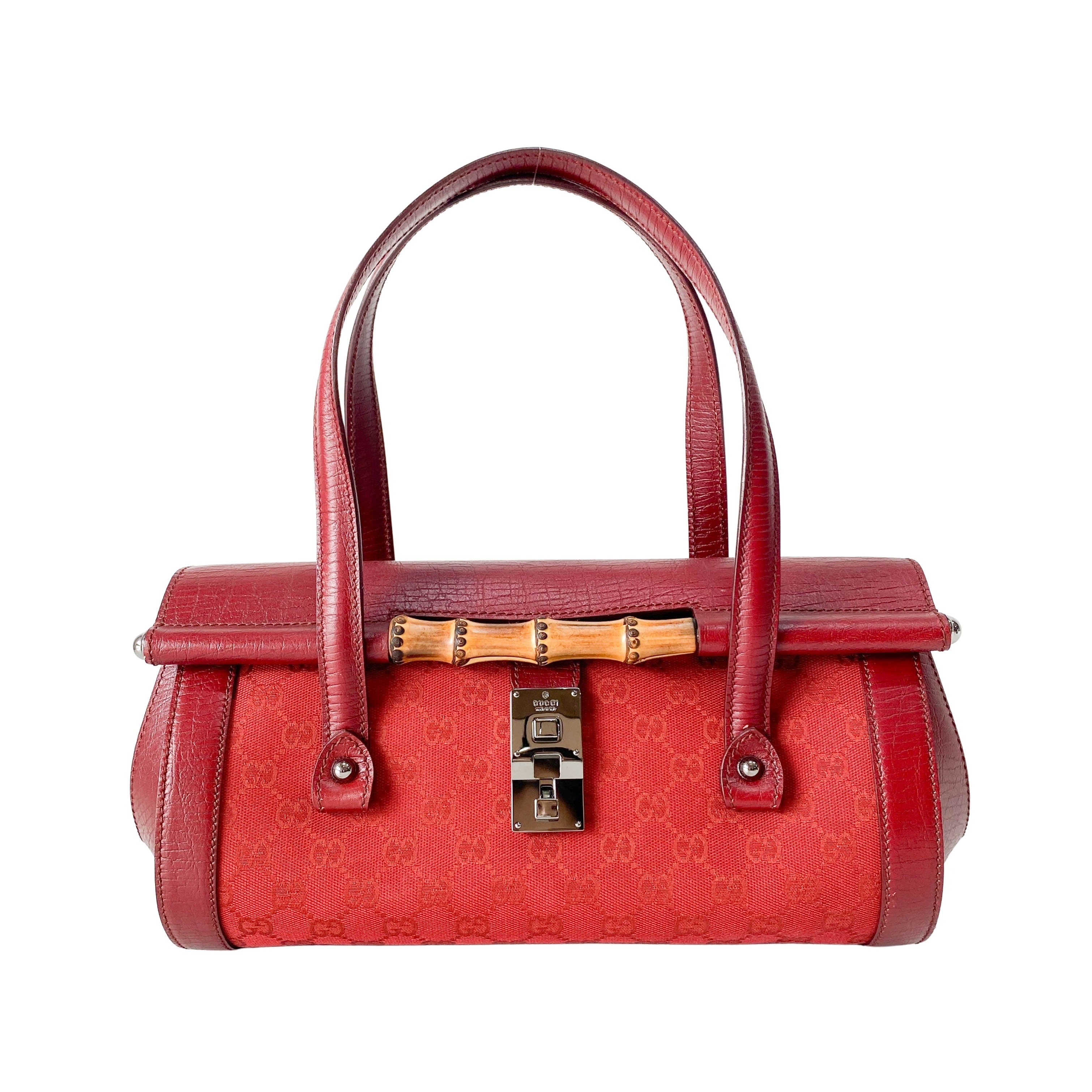 Bamboo GG Canvas & Leather Red Shoulder Bag