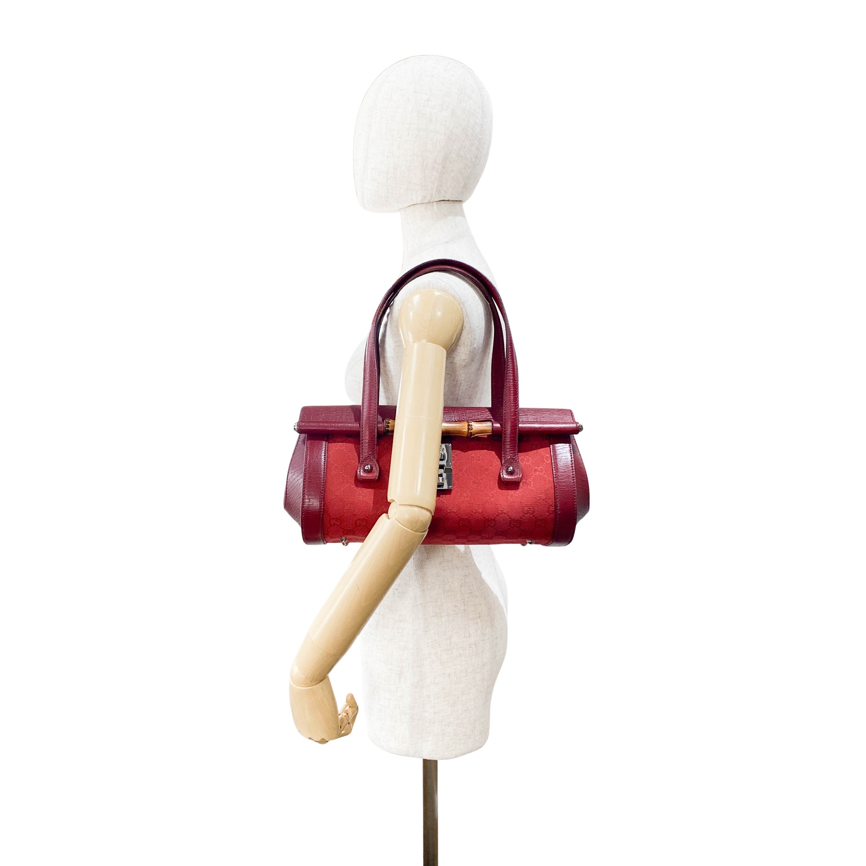 Bamboo GG Canvas & Leather Red Shoulder Bag