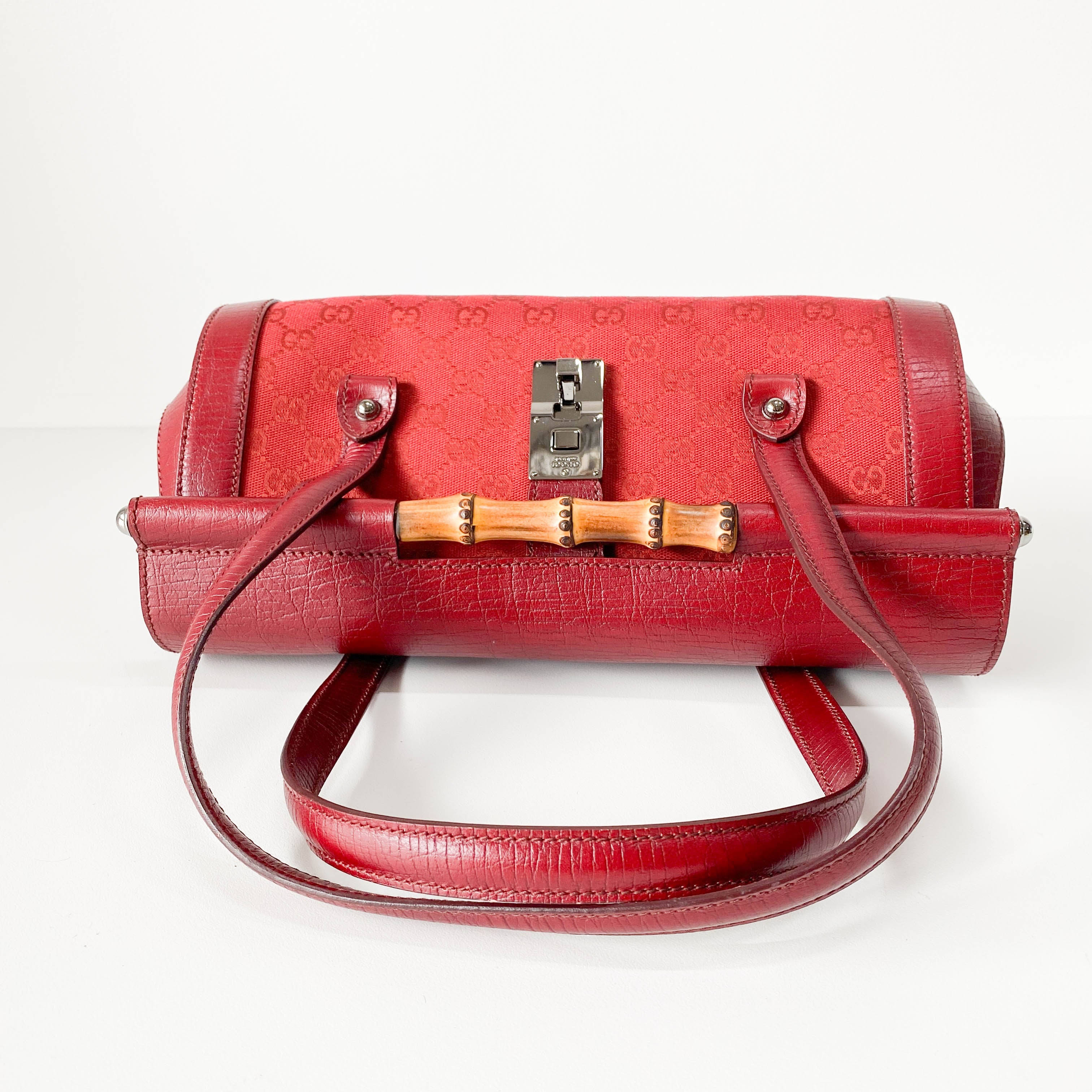 Bamboo GG Canvas & Leather Red Shoulder Bag