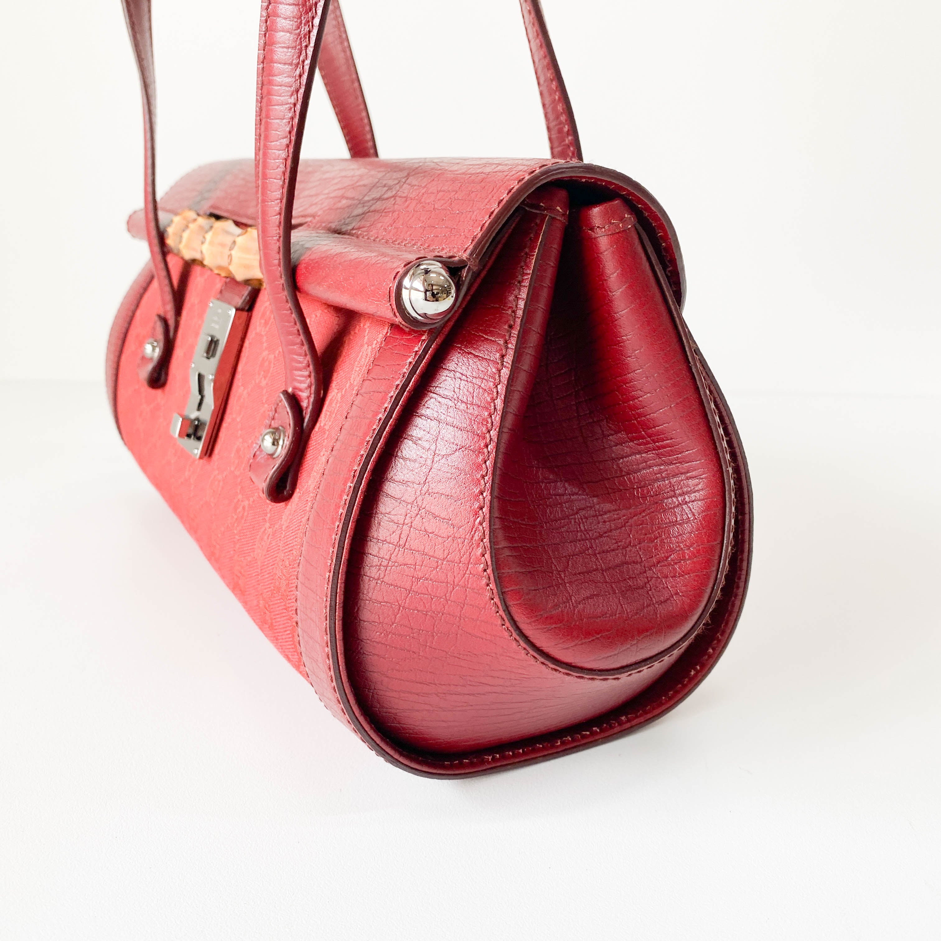 Bamboo GG Canvas & Leather Red Shoulder Bag