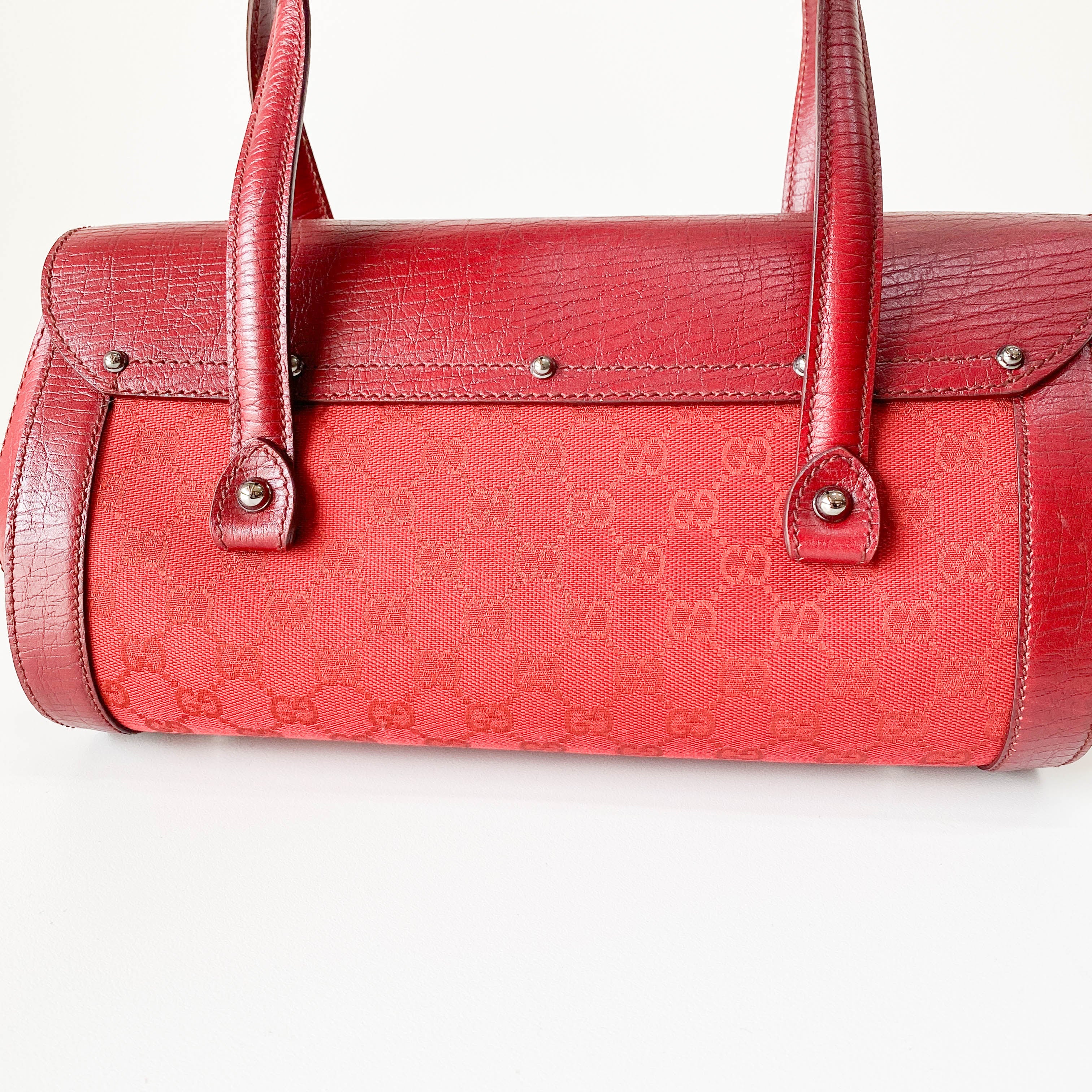 Bamboo GG Canvas & Leather Red Shoulder Bag