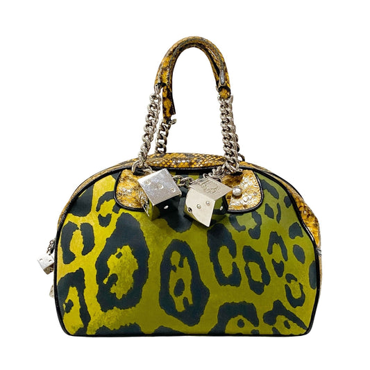 Gambler Dice Leopard Print Canvas & Embossed Leather Handbag