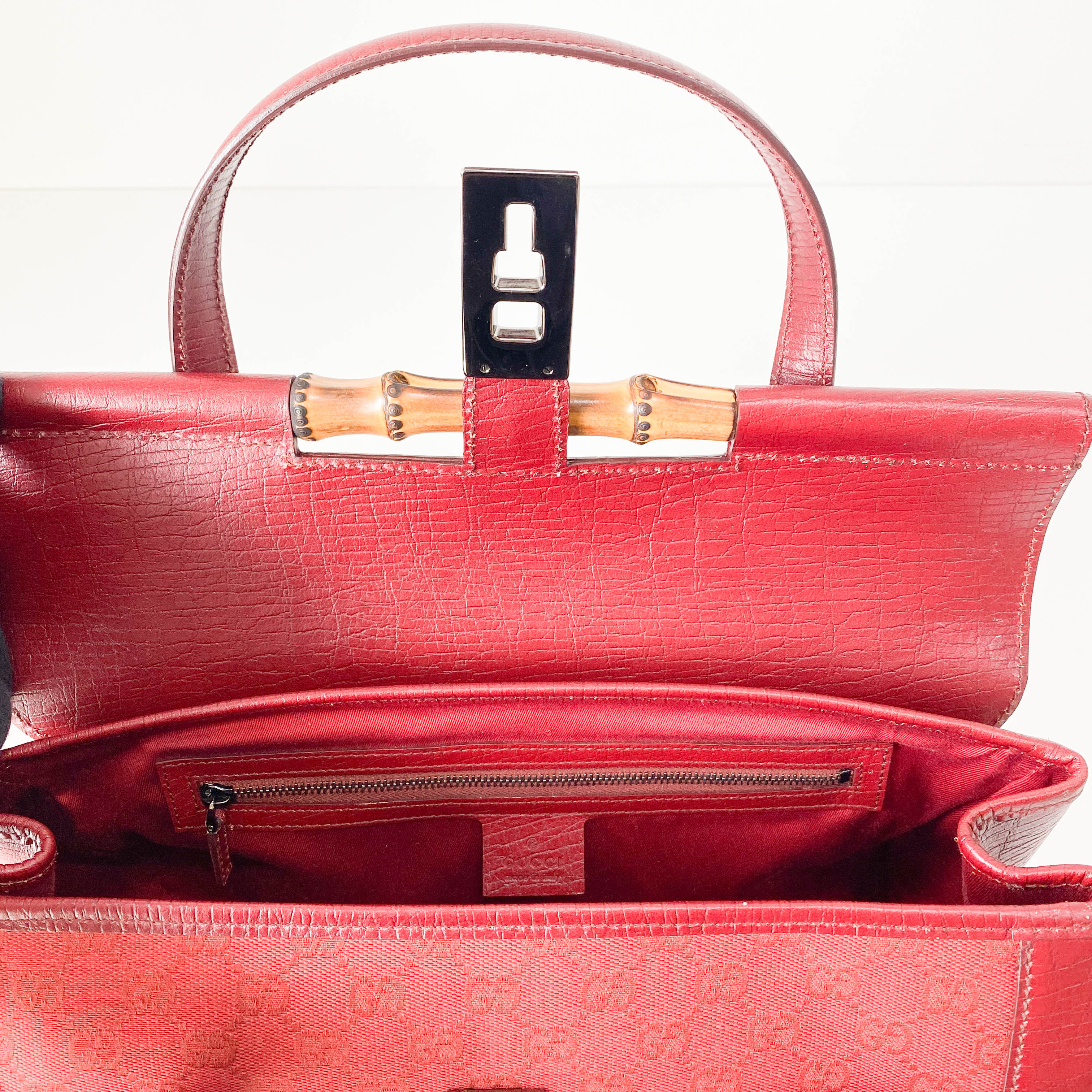 Bamboo GG Canvas & Leather Red Shoulder Bag