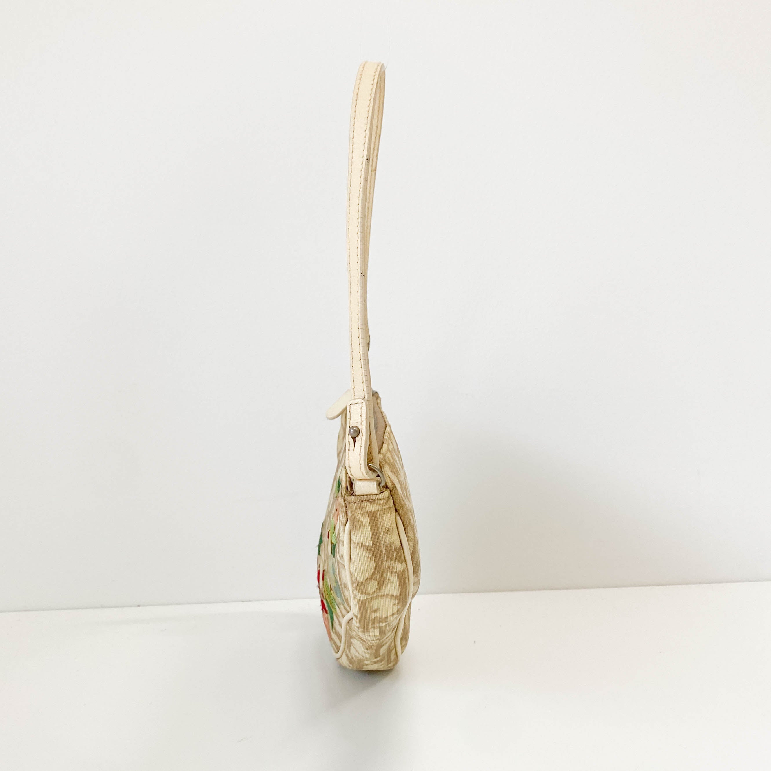 Trotter Nude Coated Canvas Red Flower Embroidery Saddle Bag