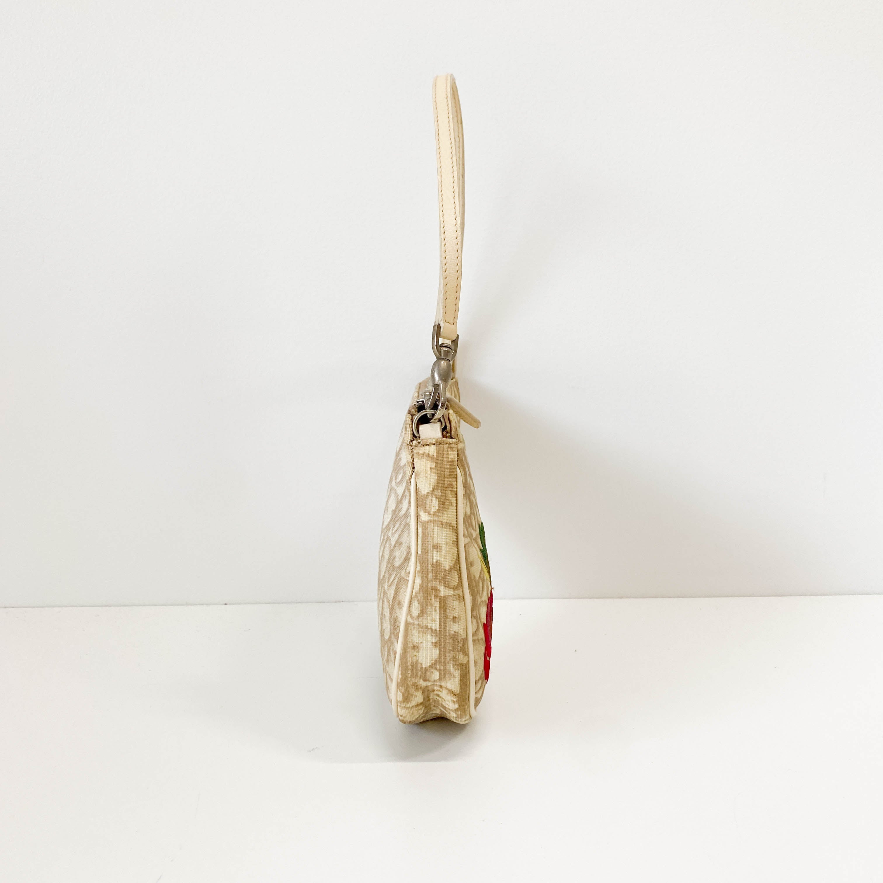 Trotter Nude Coated Canvas Red Flower Embroidery Saddle Bag