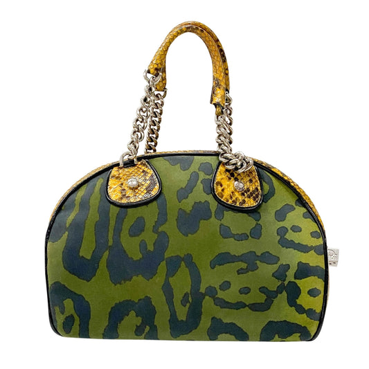 Gambler Dice Leopard Print Canvas & Embossed Leather Handbag