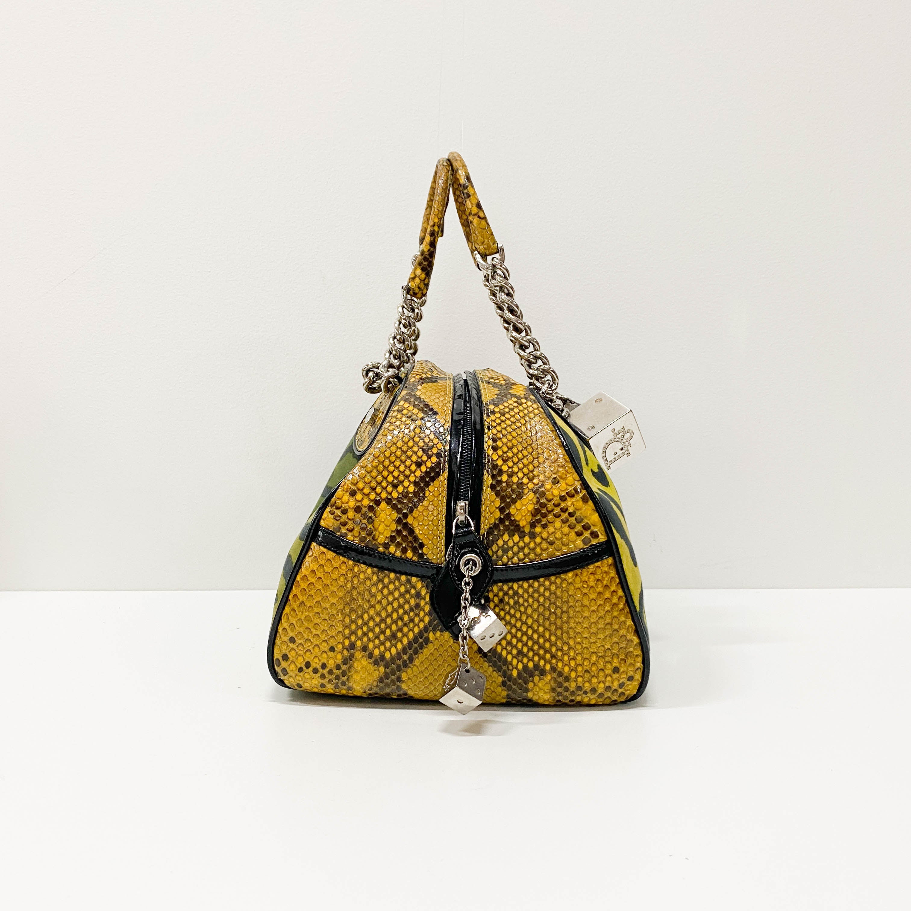 Gambler Dice Leopard Print Canvas & Embossed Leather Handbag