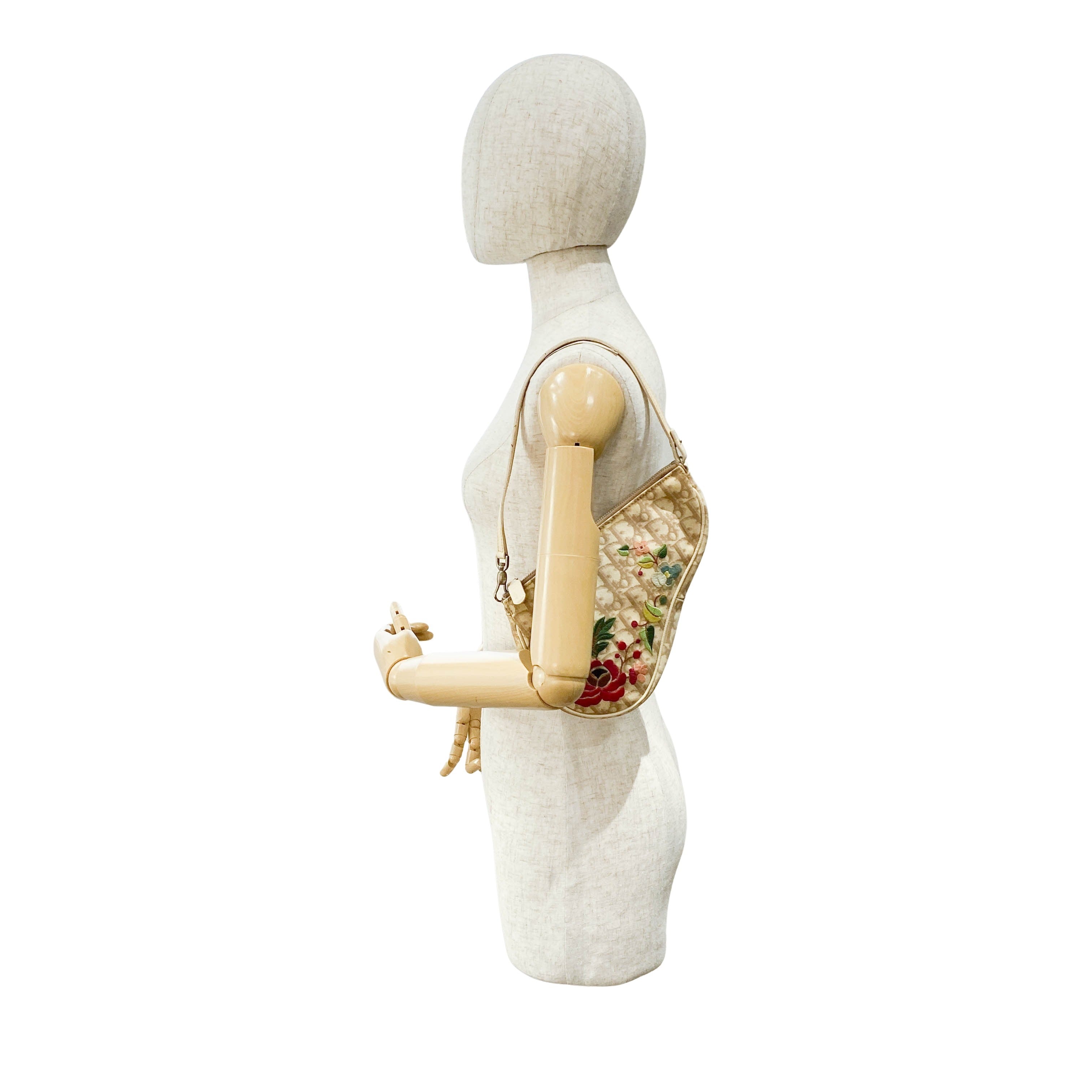 Trotter Nude Coated Canvas Red Flower Embroidery Saddle Bag