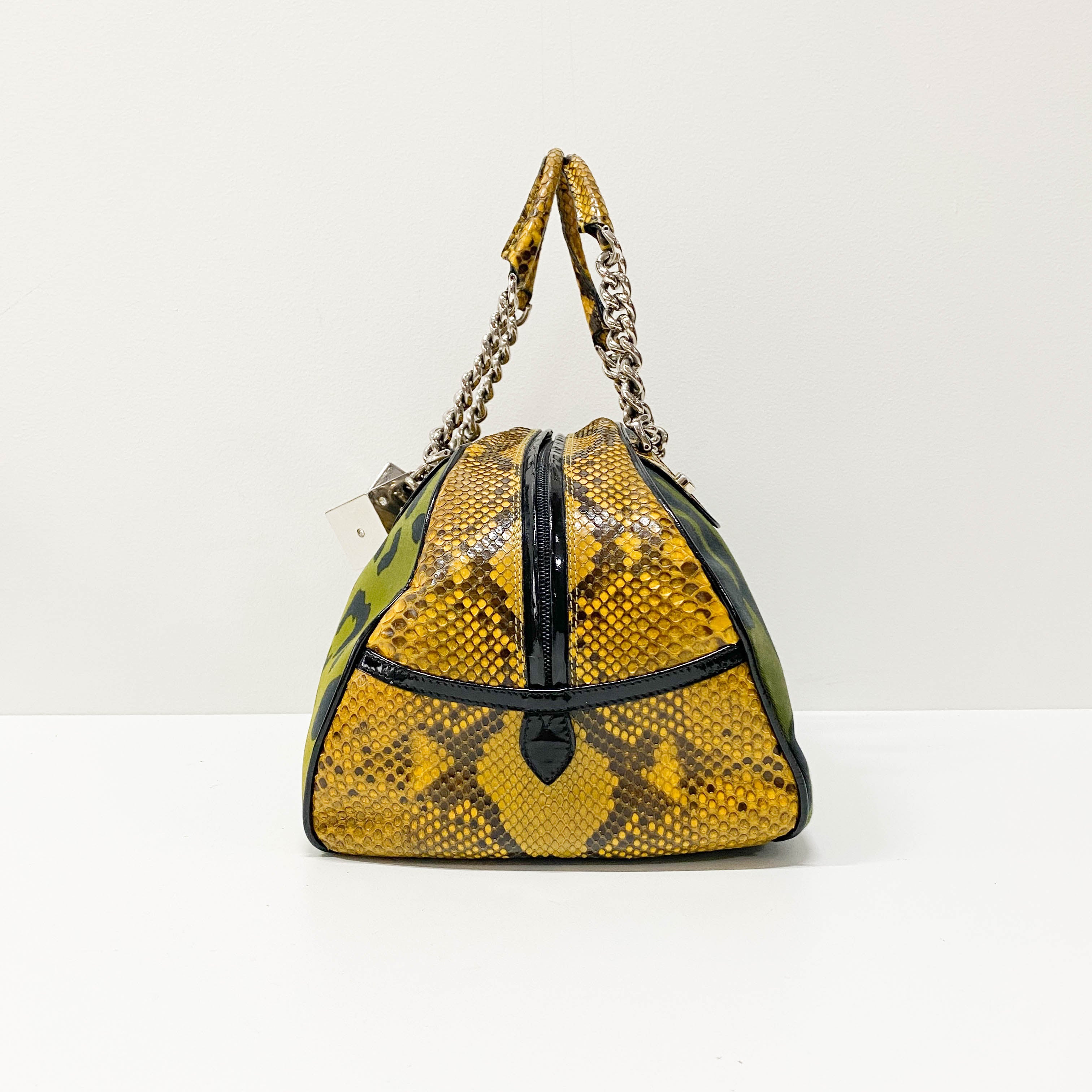 Gambler Dice Leopard Print Canvas & Embossed Leather Handbag