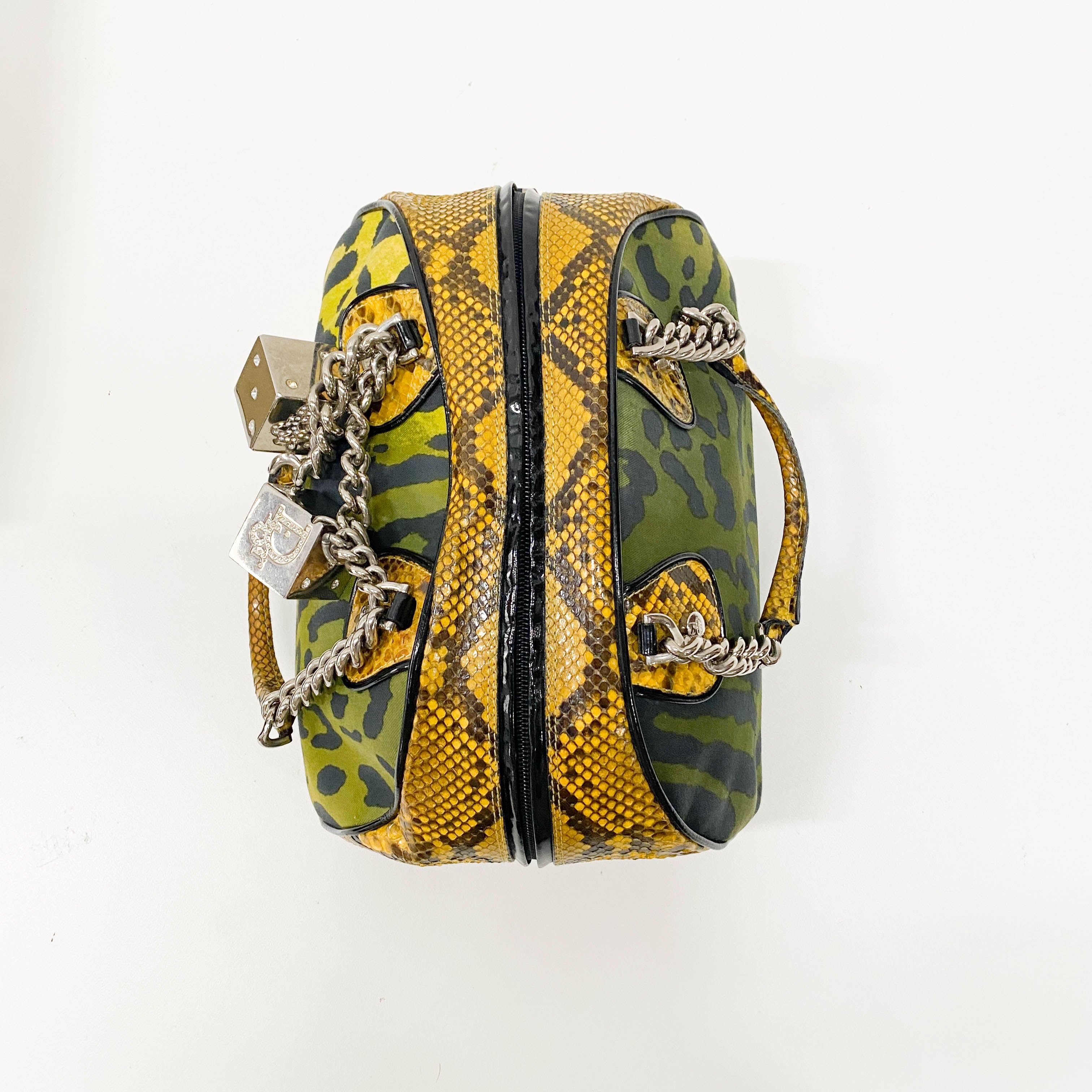 Gambler Dice Leopard Print Canvas & Embossed Leather Handbag