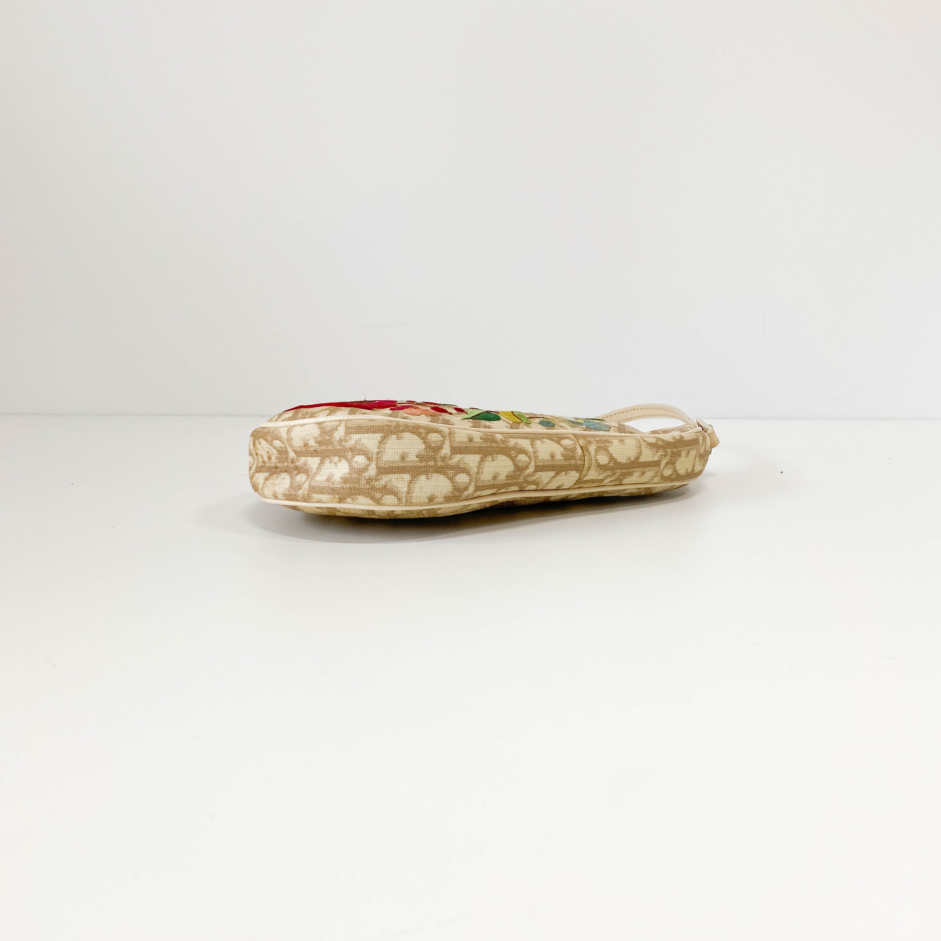 Trotter Nude Coated Canvas Red Flower Embroidery Saddle Bag