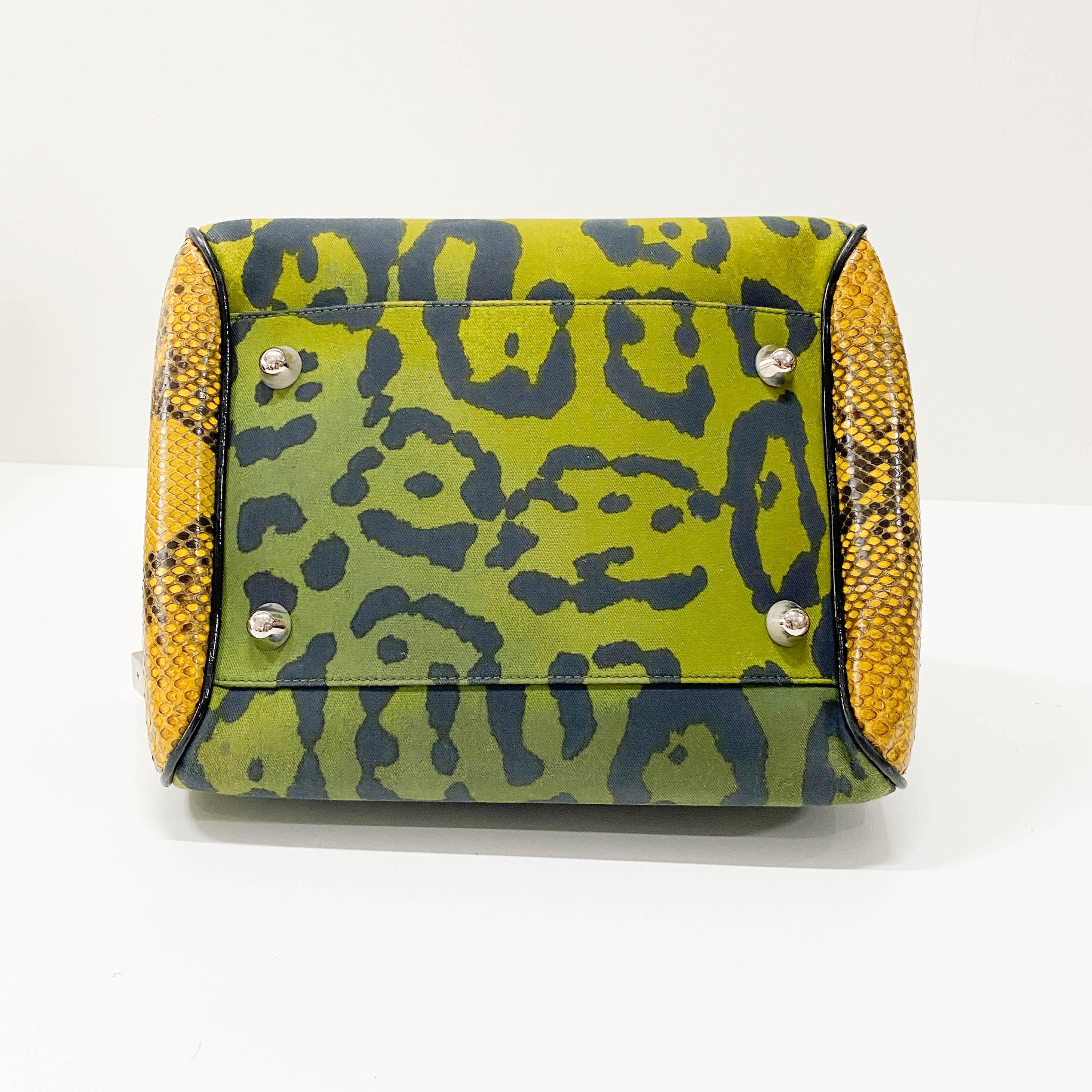 Gambler Dice Leopard Print Canvas & Embossed Leather Handbag