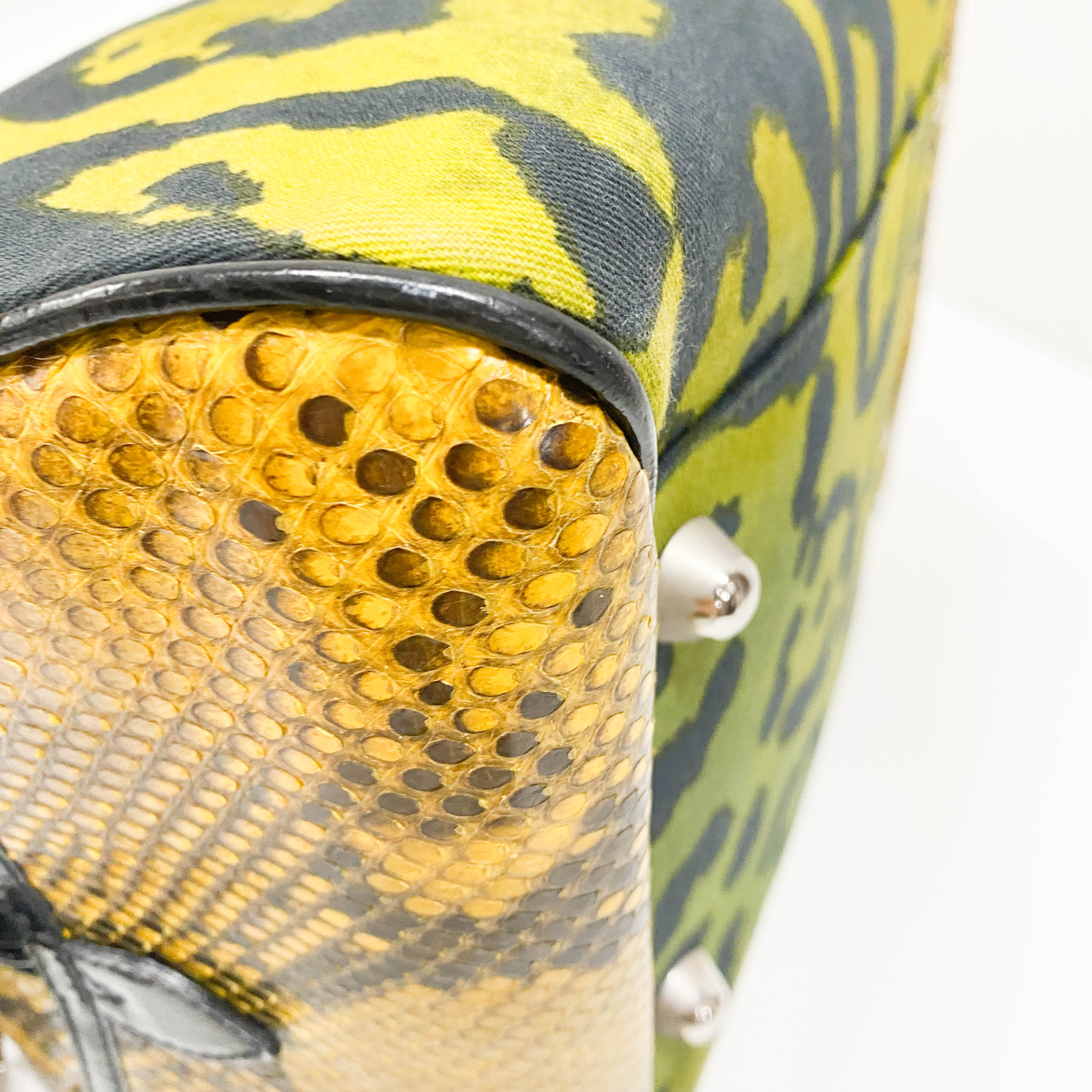 Gambler Dice Leopard Print Canvas & Embossed Leather Handbag