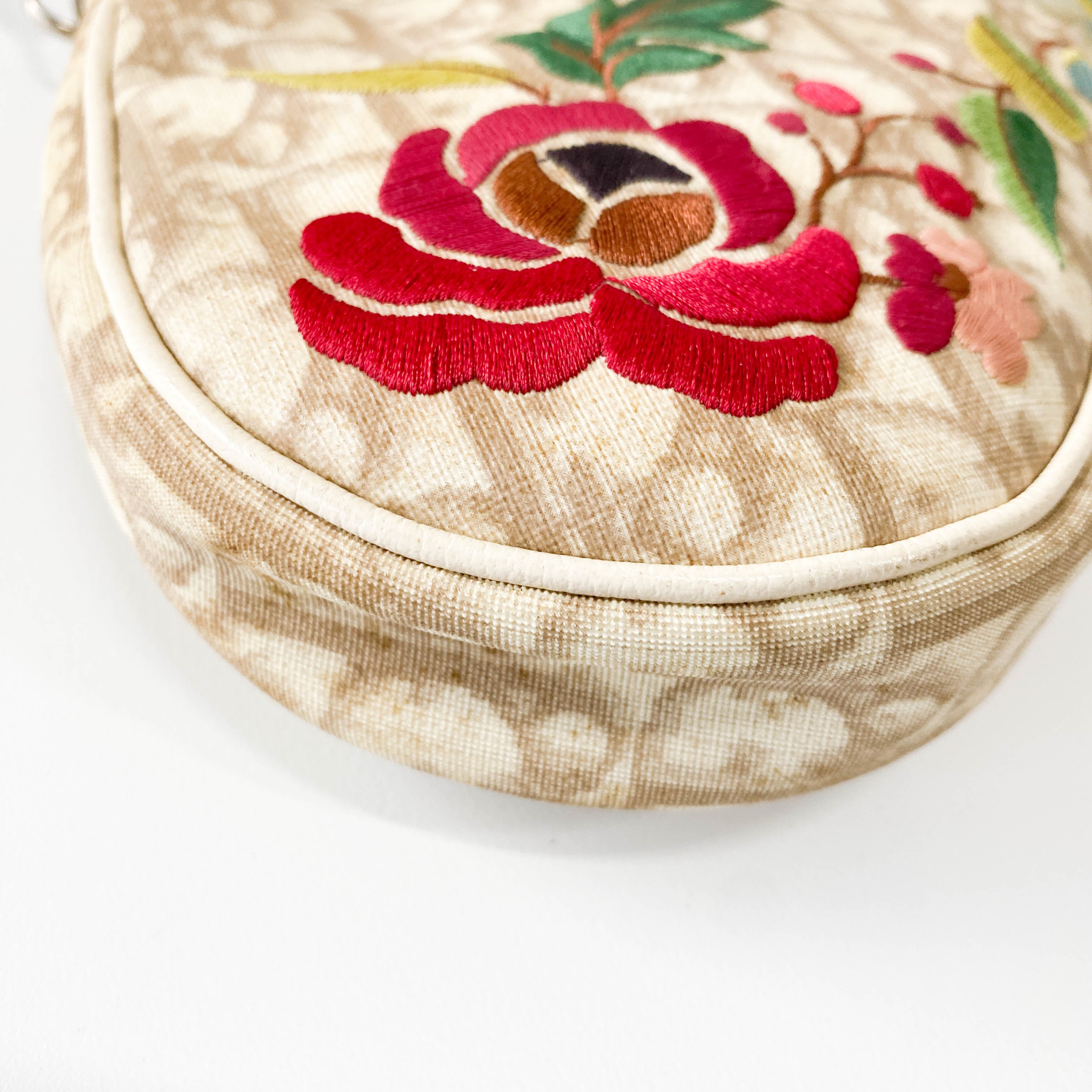 Trotter Nude Coated Canvas Red Flower Embroidery Saddle Bag