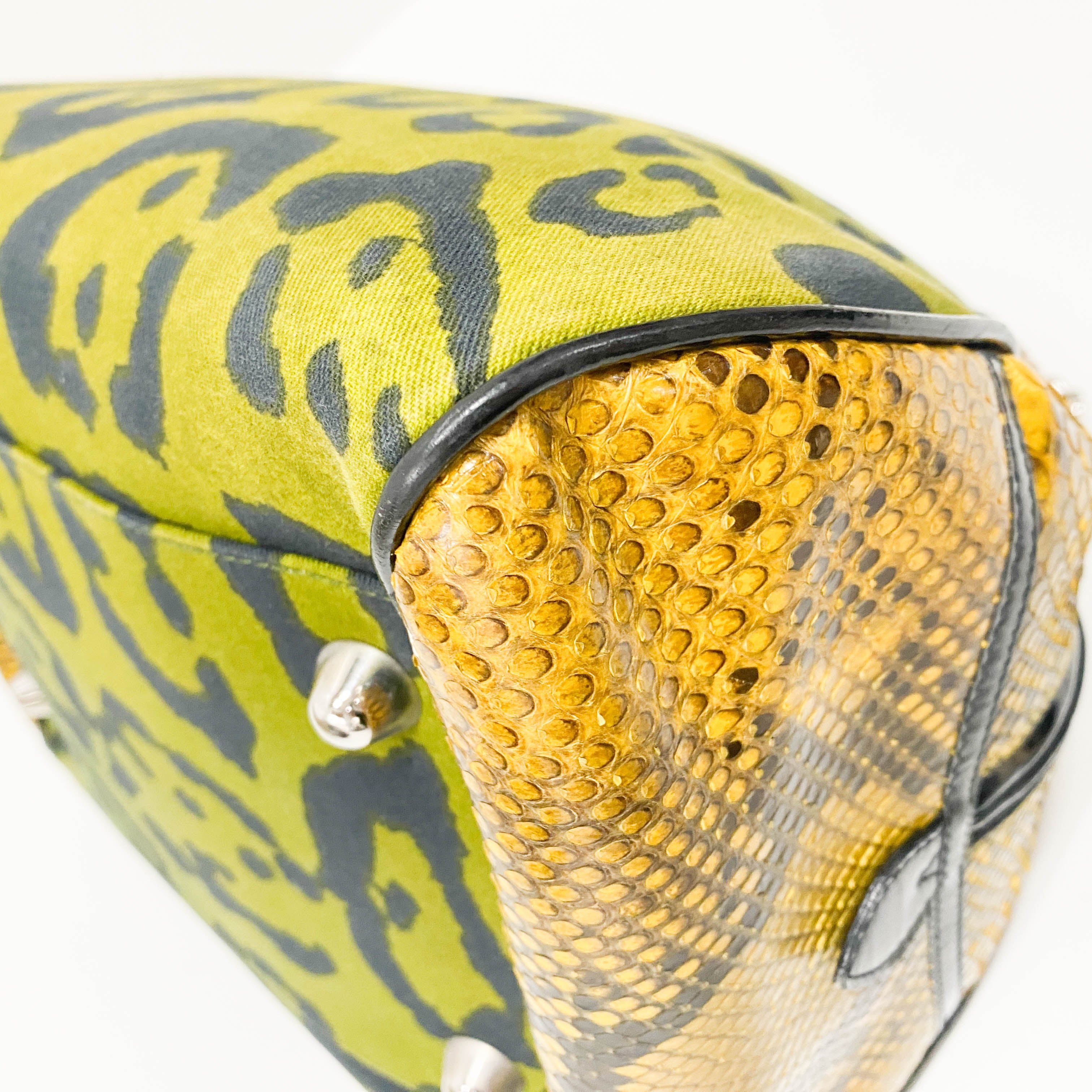 Gambler Dice Leopard Print Canvas & Embossed Leather Handbag