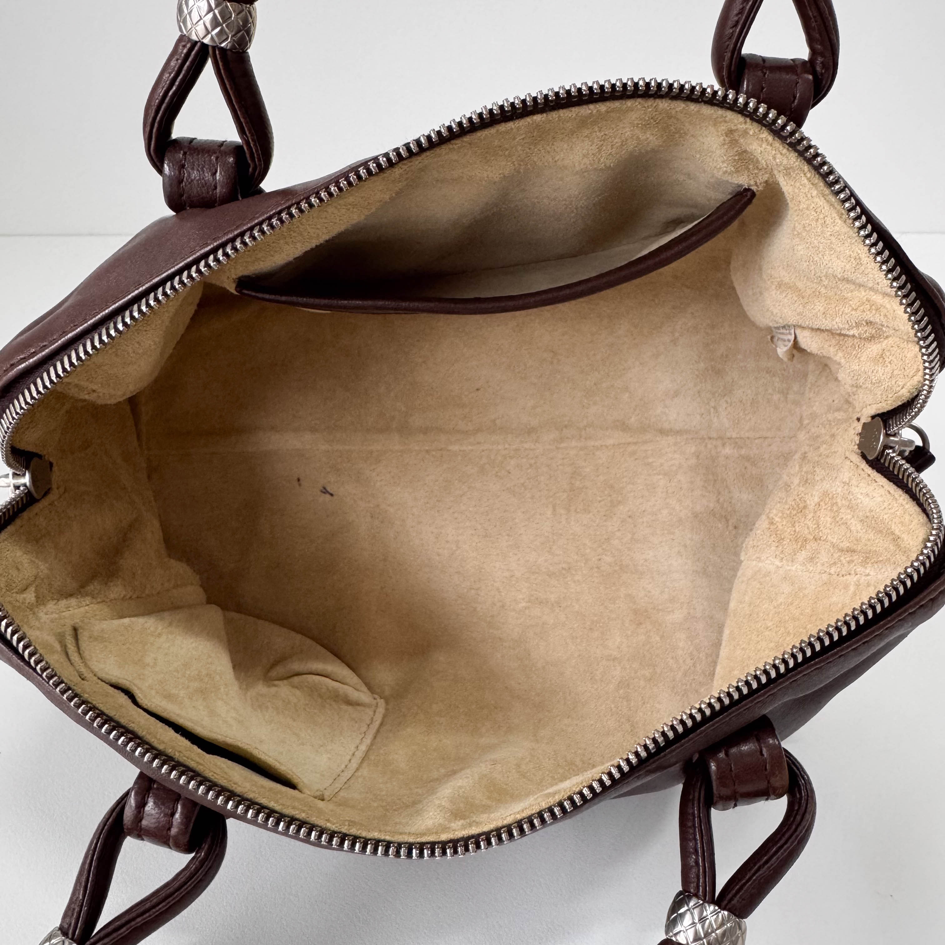Intrecciato Brown Leather Handle Bag
