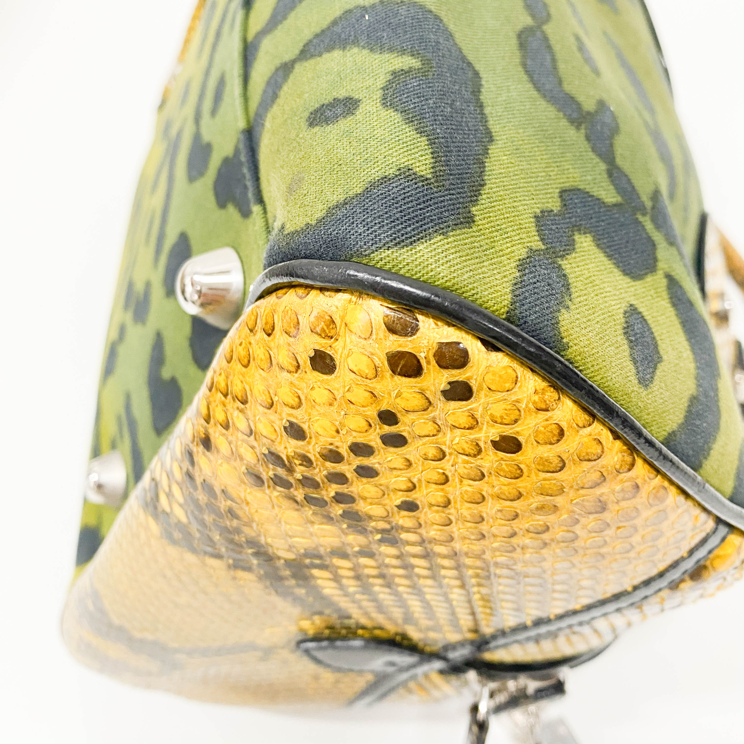 Gambler Dice Leopard Print Canvas & Embossed Leather Handbag