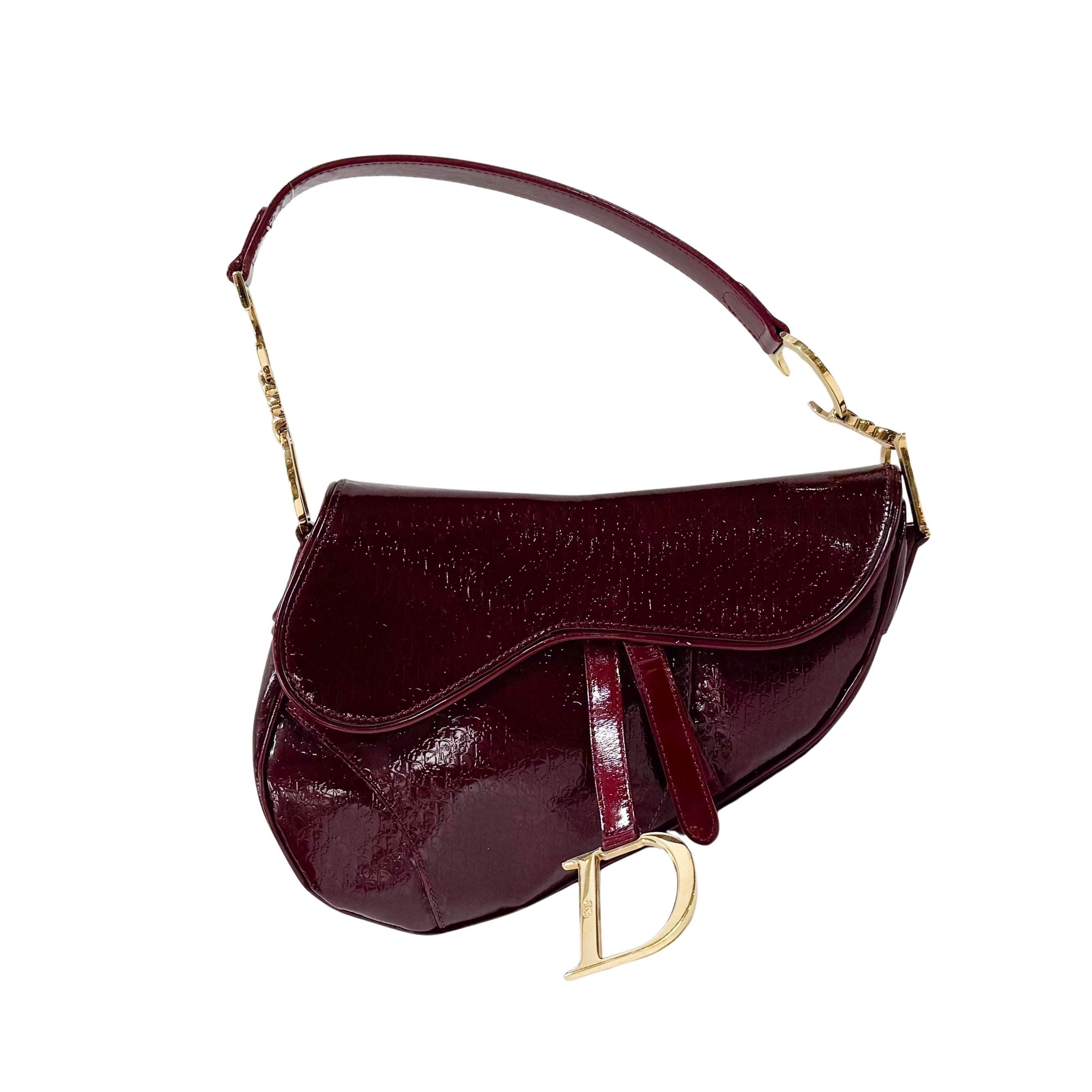 Saddle Red Trotter Patent Leather Shoulder Bag