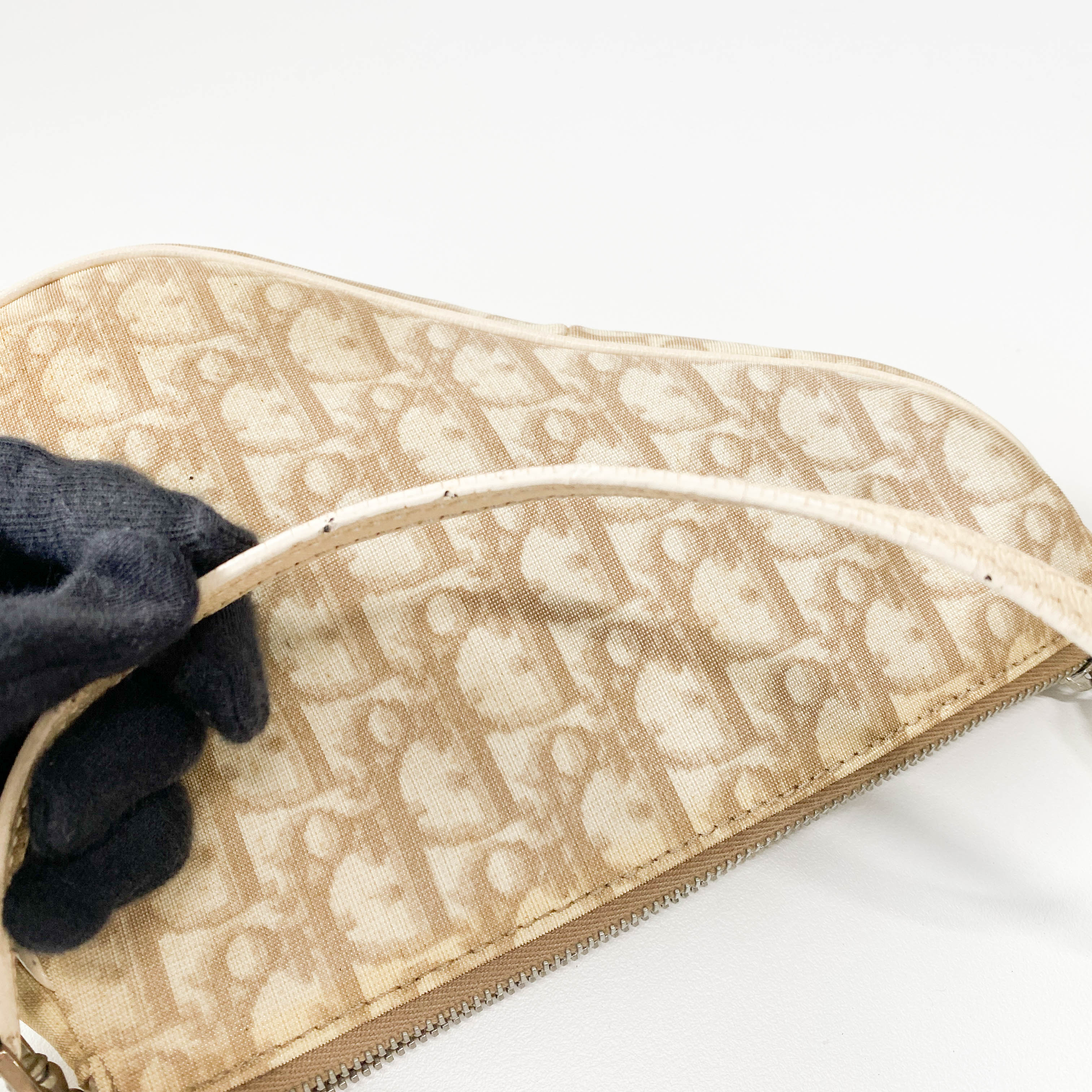 Trotter Nude Coated Canvas Red Flower Embroidery Saddle Bag