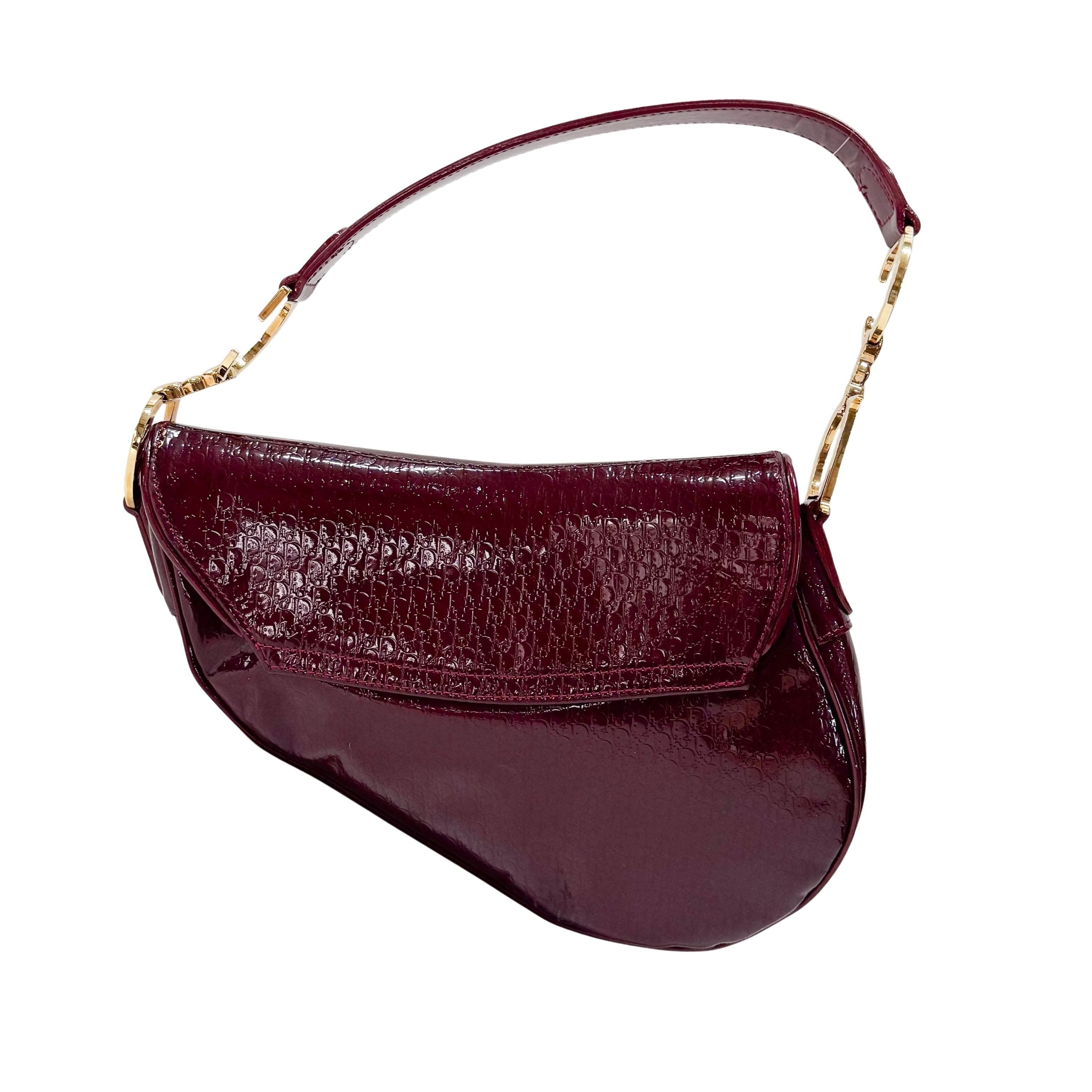 Saddle Red Trotter Patent Leather Shoulder Bag