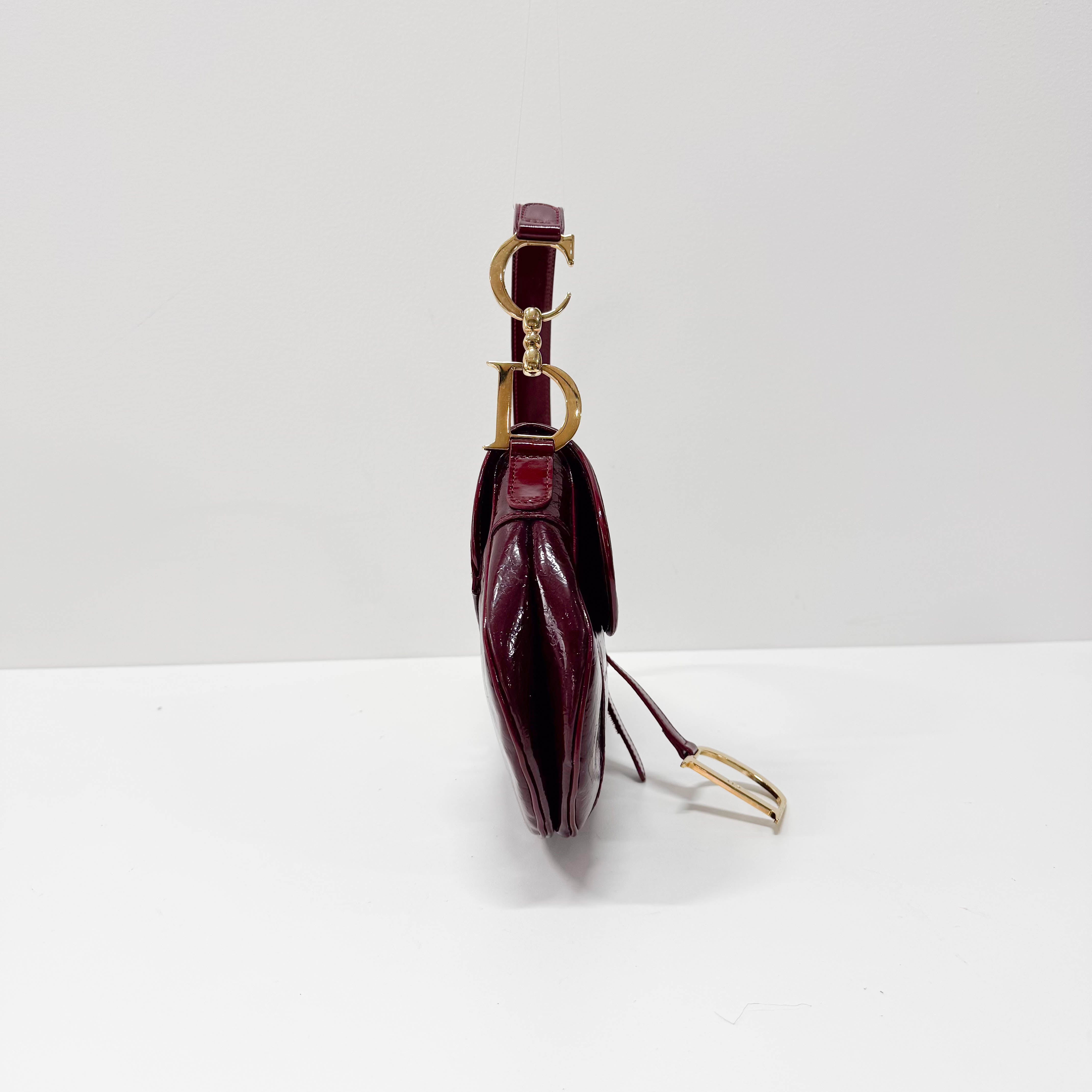 Saddle Red Trotter Patent Leather Shoulder Bag