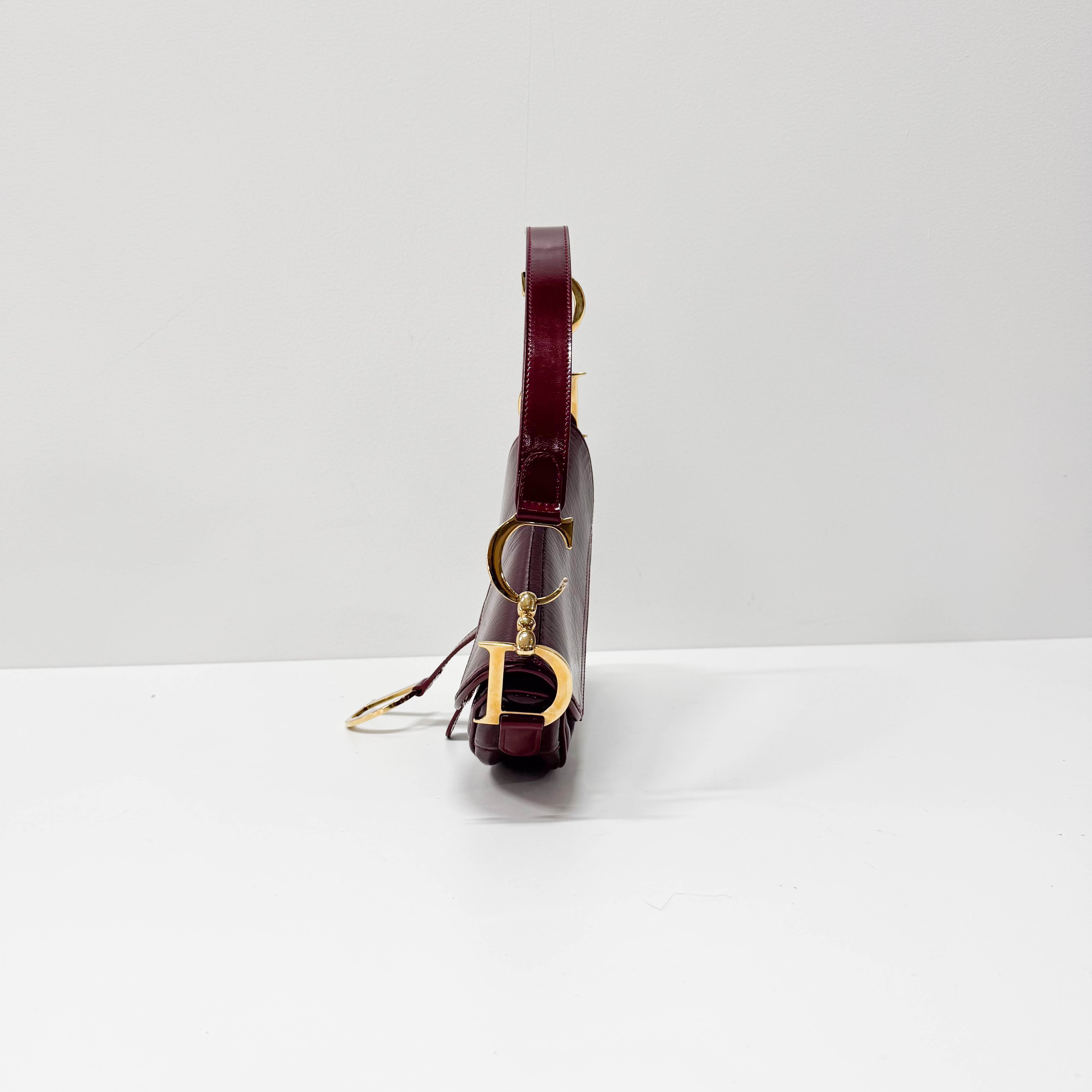 Saddle Red Trotter Patent Leather Shoulder Bag