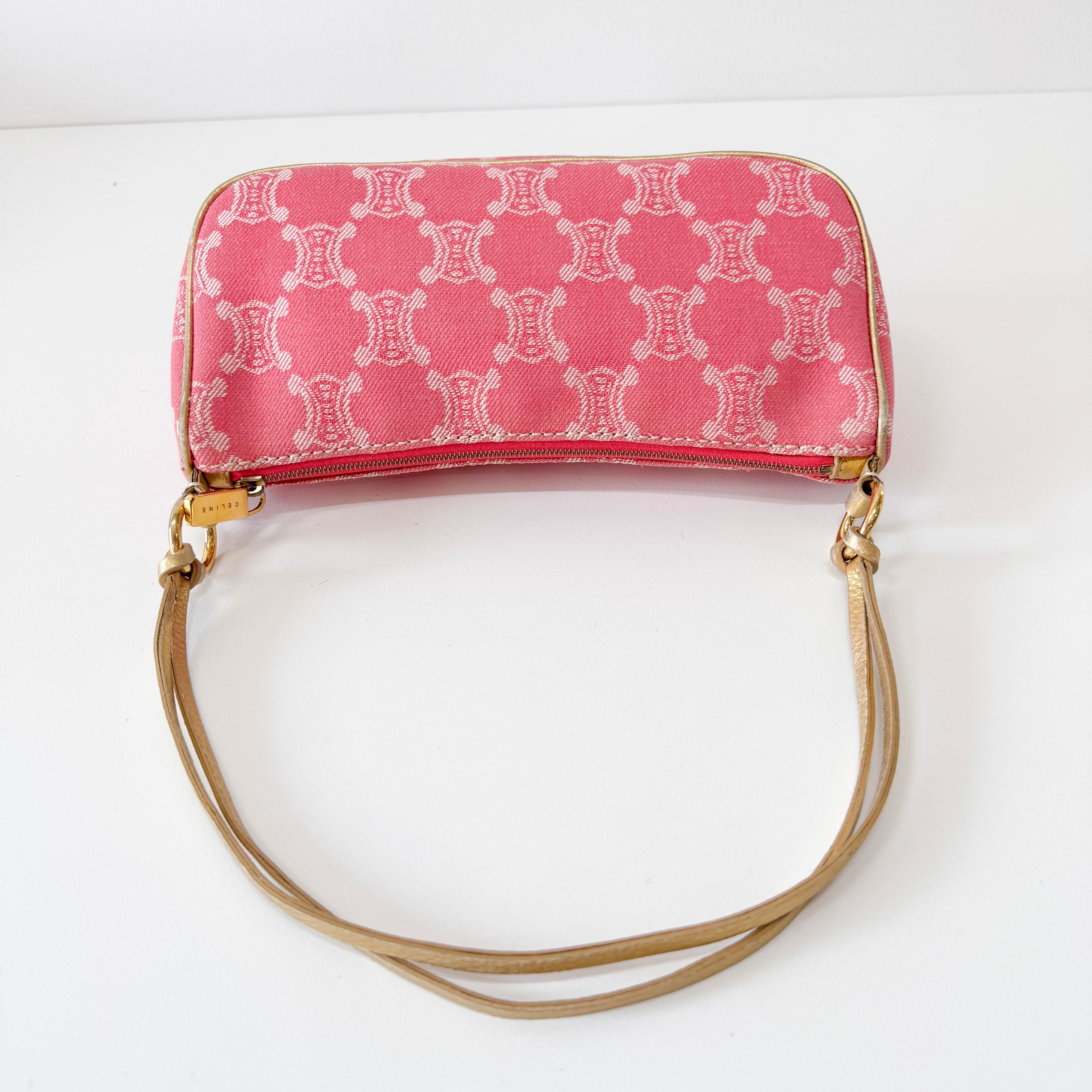 Paris Macadam Triomphe Pink Denim Pochette Shoulder Bag
