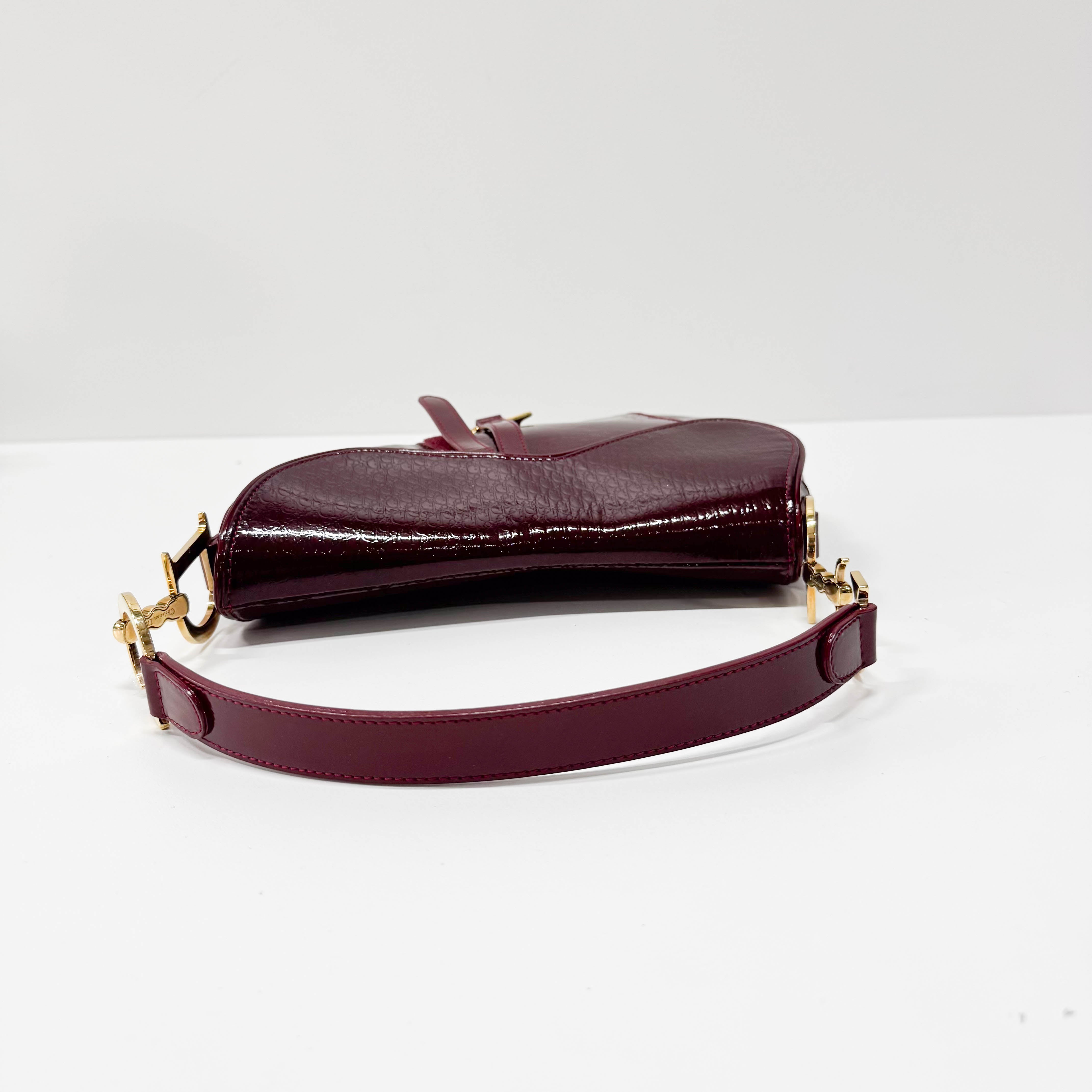 Saddle Red Trotter Patent Leather Shoulder Bag