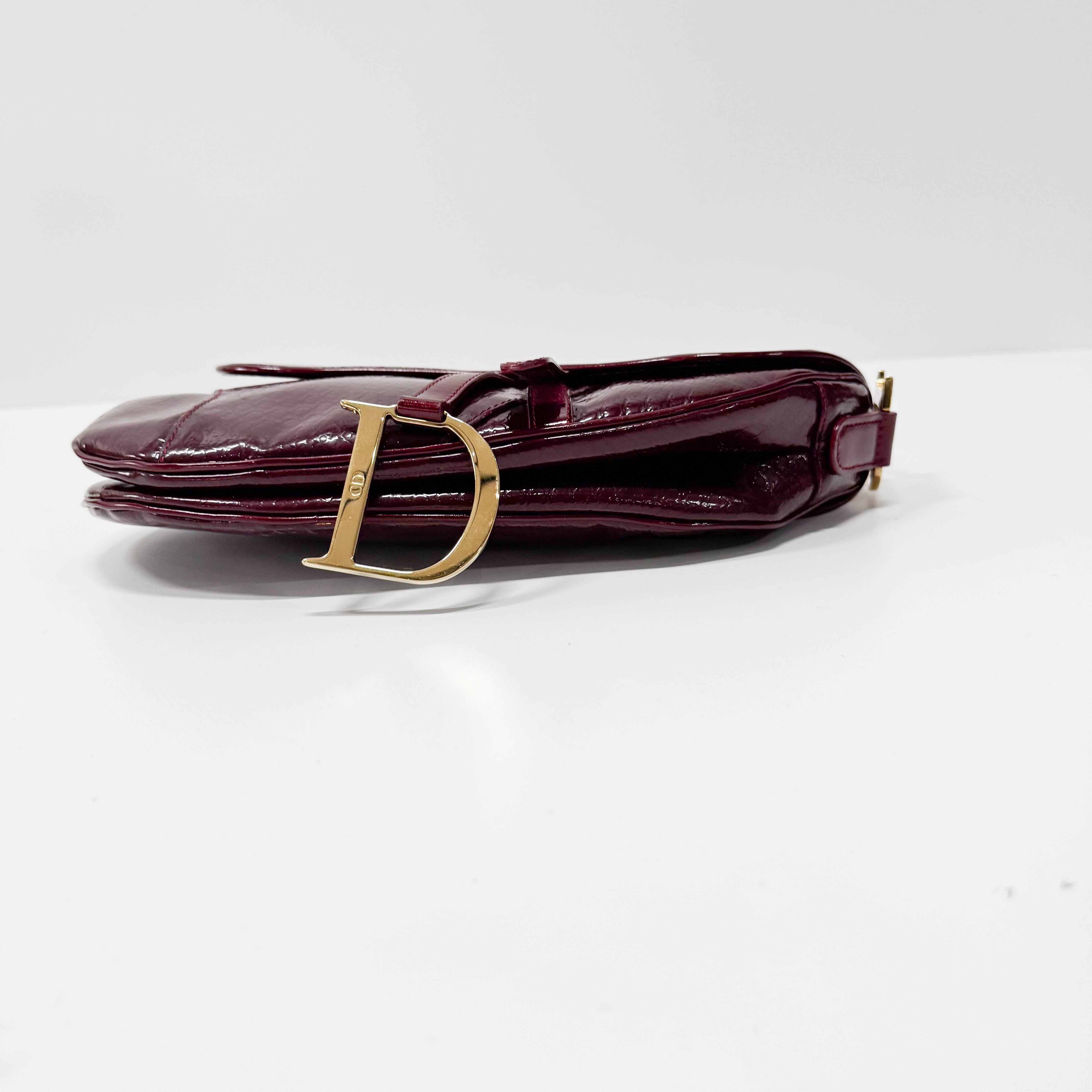 Saddle Red Trotter Patent Leather Shoulder Bag