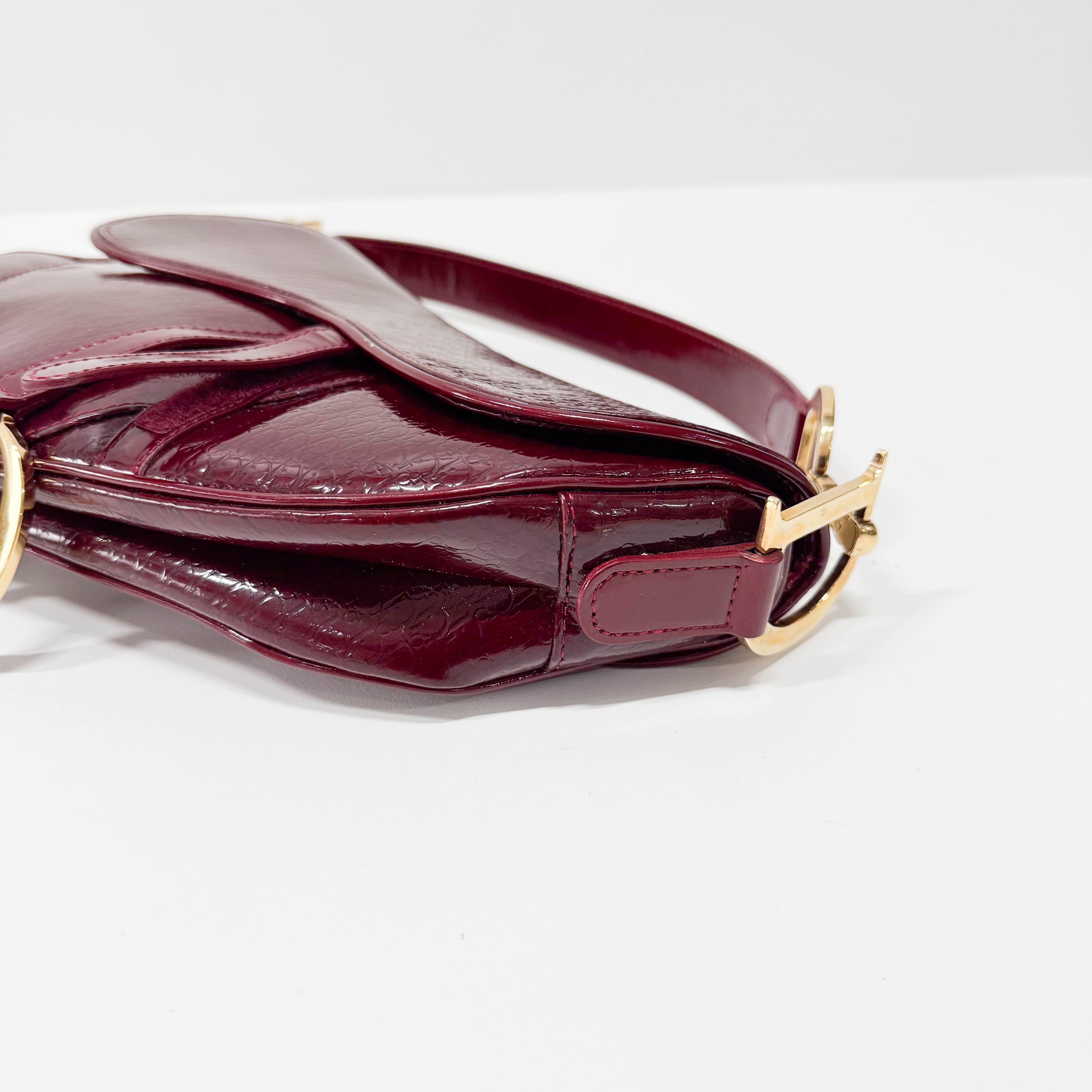 Saddle Red Trotter Patent Leather Shoulder Bag