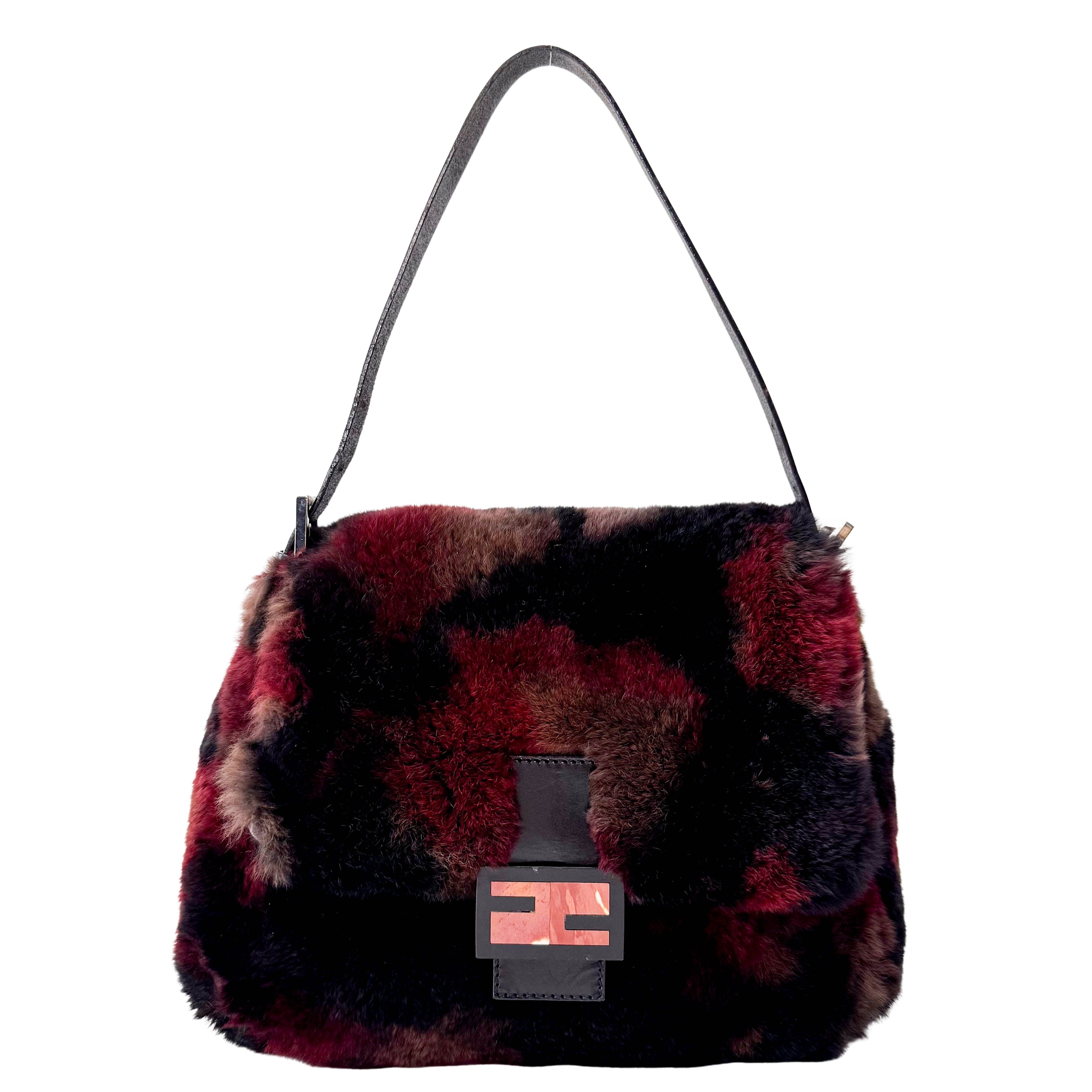 Mamma Baguette Red Multicolor Fur Shoulder Bag