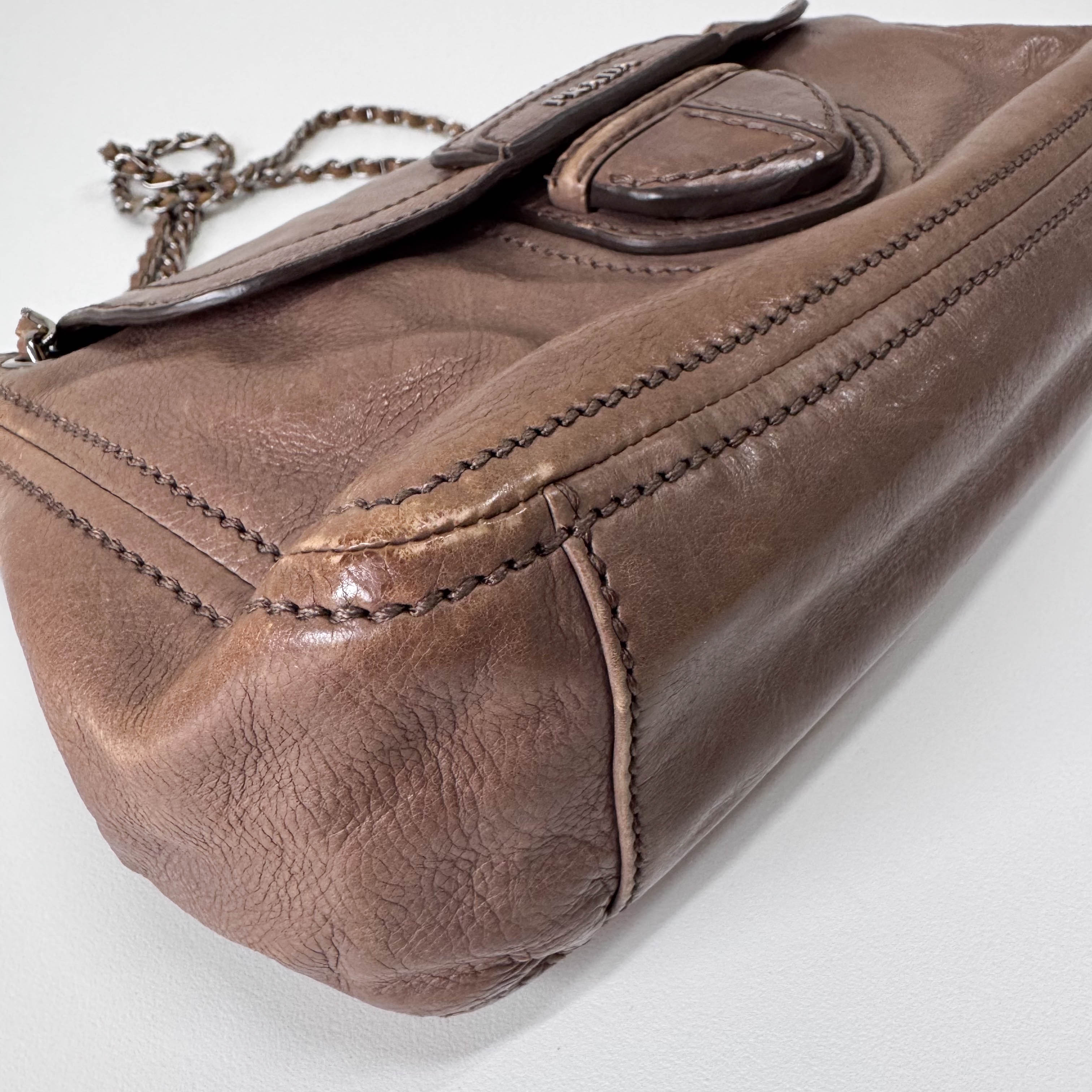 Brown Leather Chain Shoulder Bag