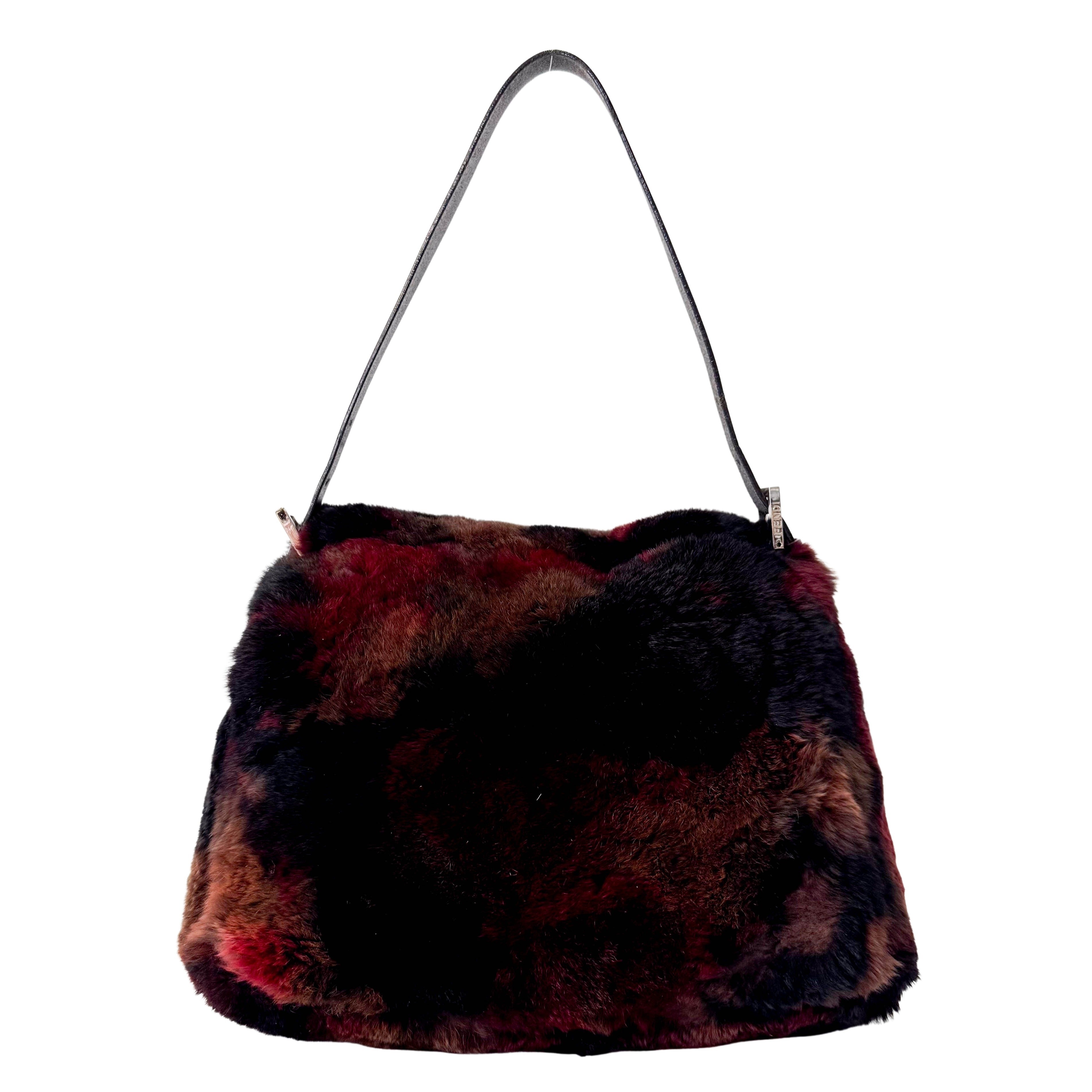 Mamma Baguette Red Multicolor Fur Shoulder Bag