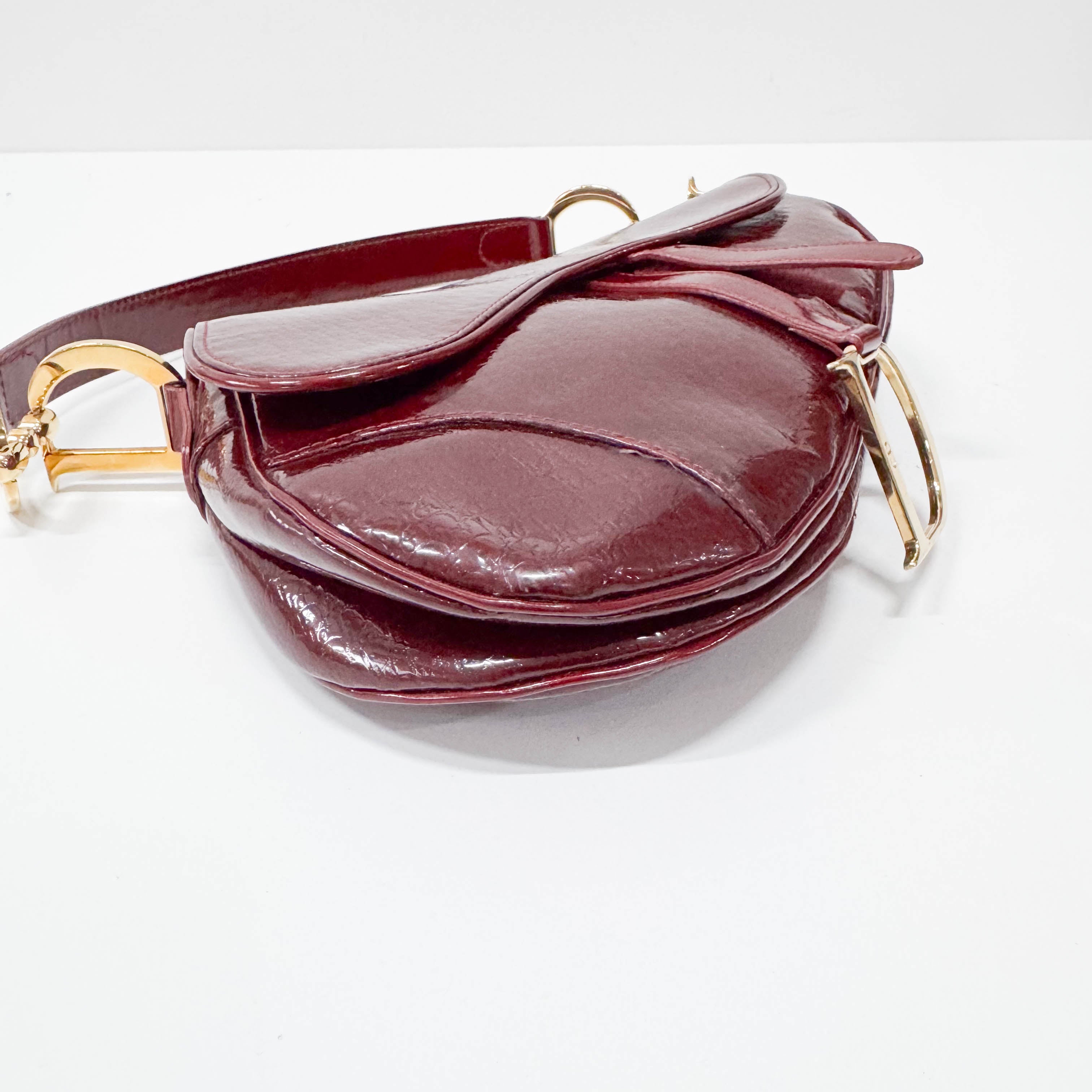 Saddle Red Trotter Patent Leather Shoulder Bag