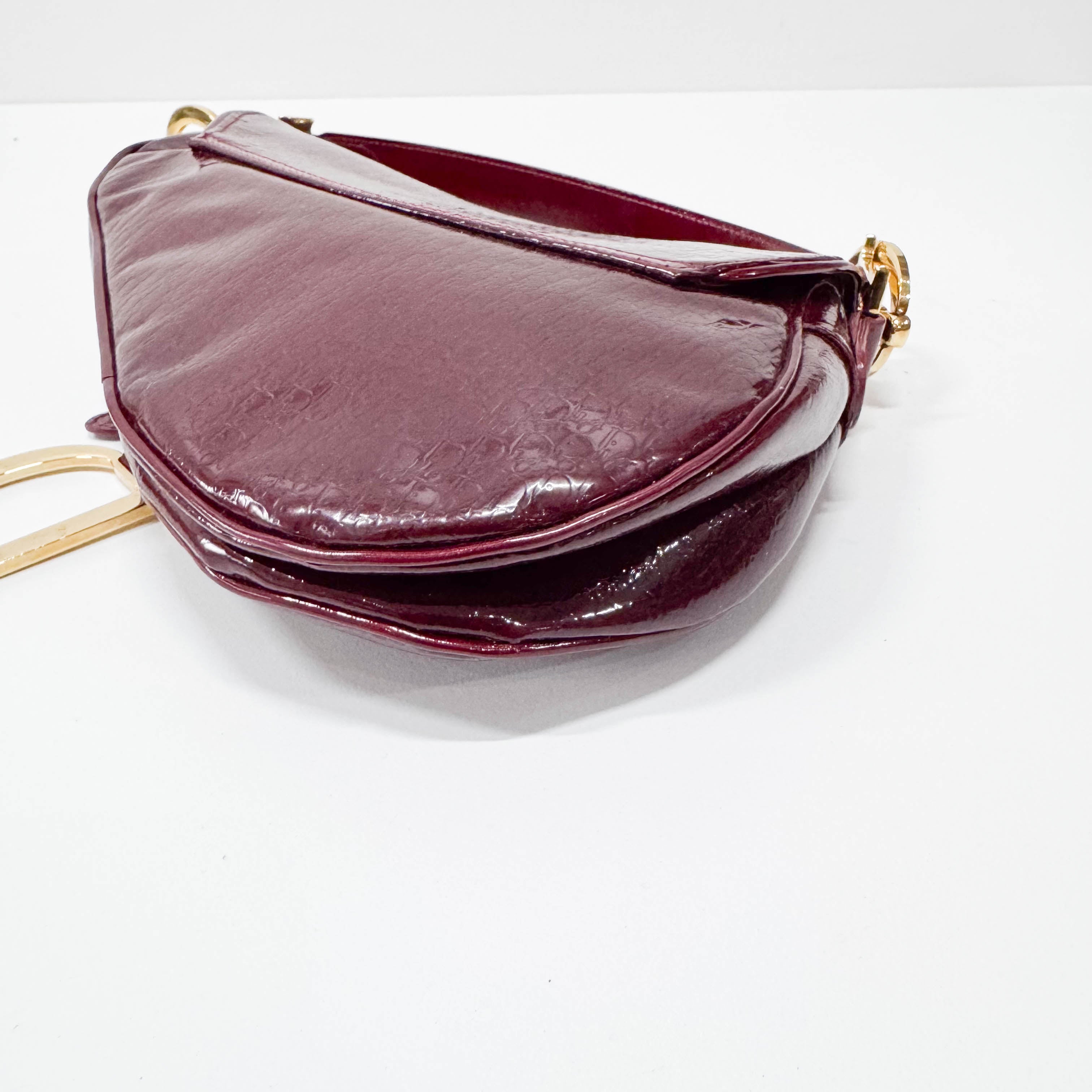 Saddle Red Trotter Patent Leather Shoulder Bag
