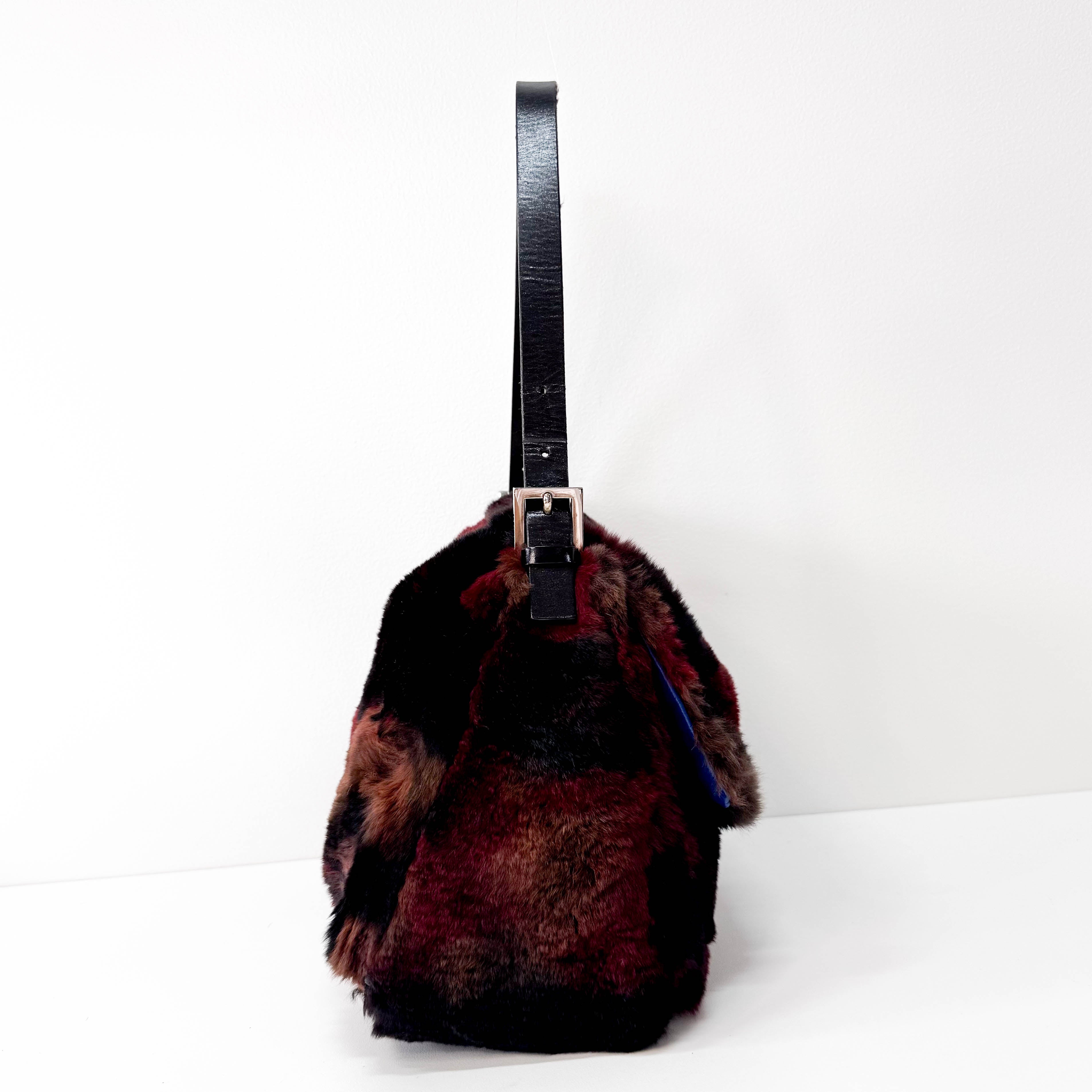 Mamma Baguette Red Multicolor Fur Shoulder Bag