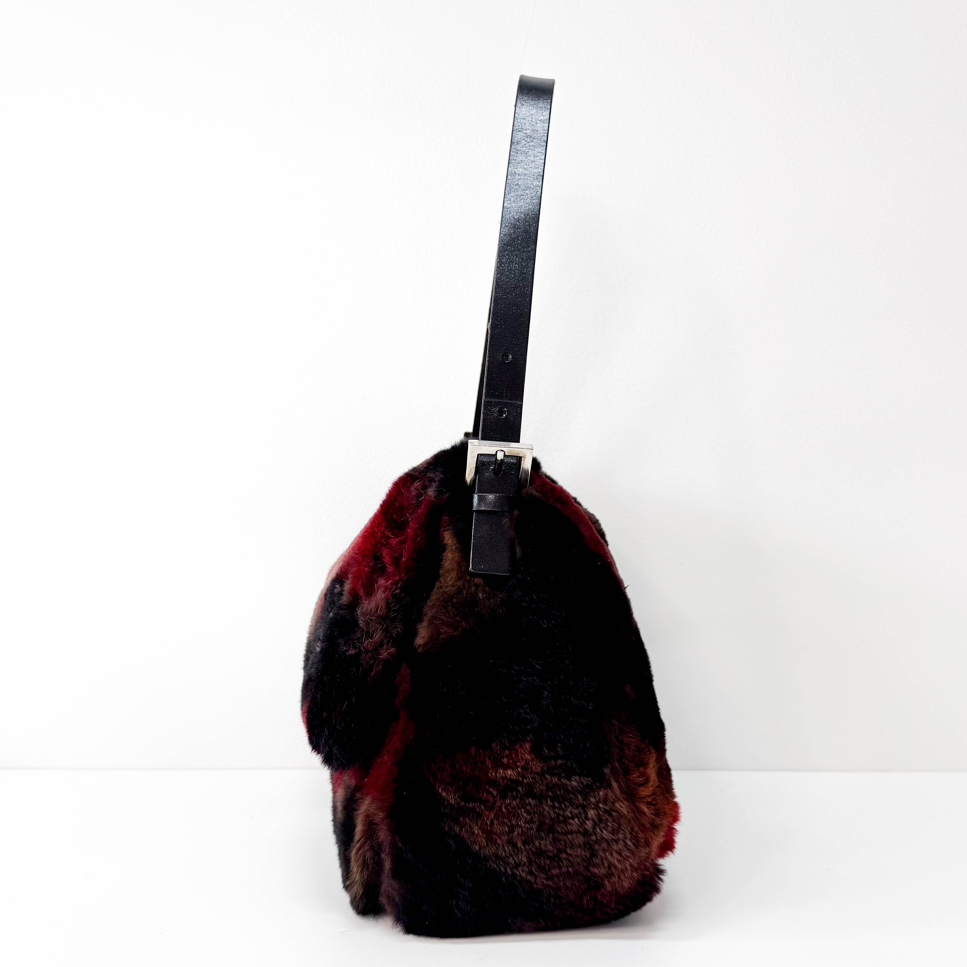 Mamma Baguette Red Multicolor Fur Shoulder Bag