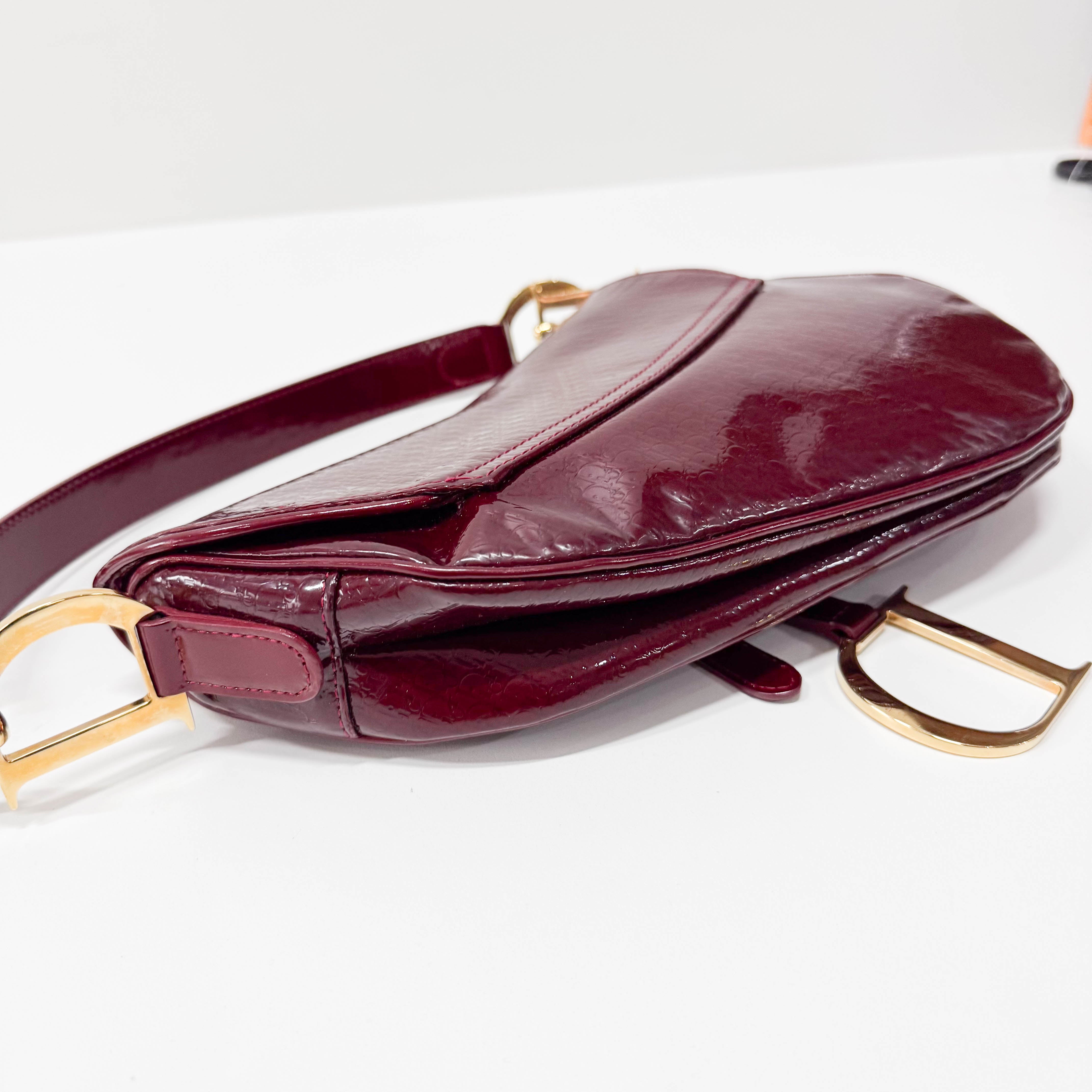 Saddle Red Trotter Patent Leather Shoulder Bag