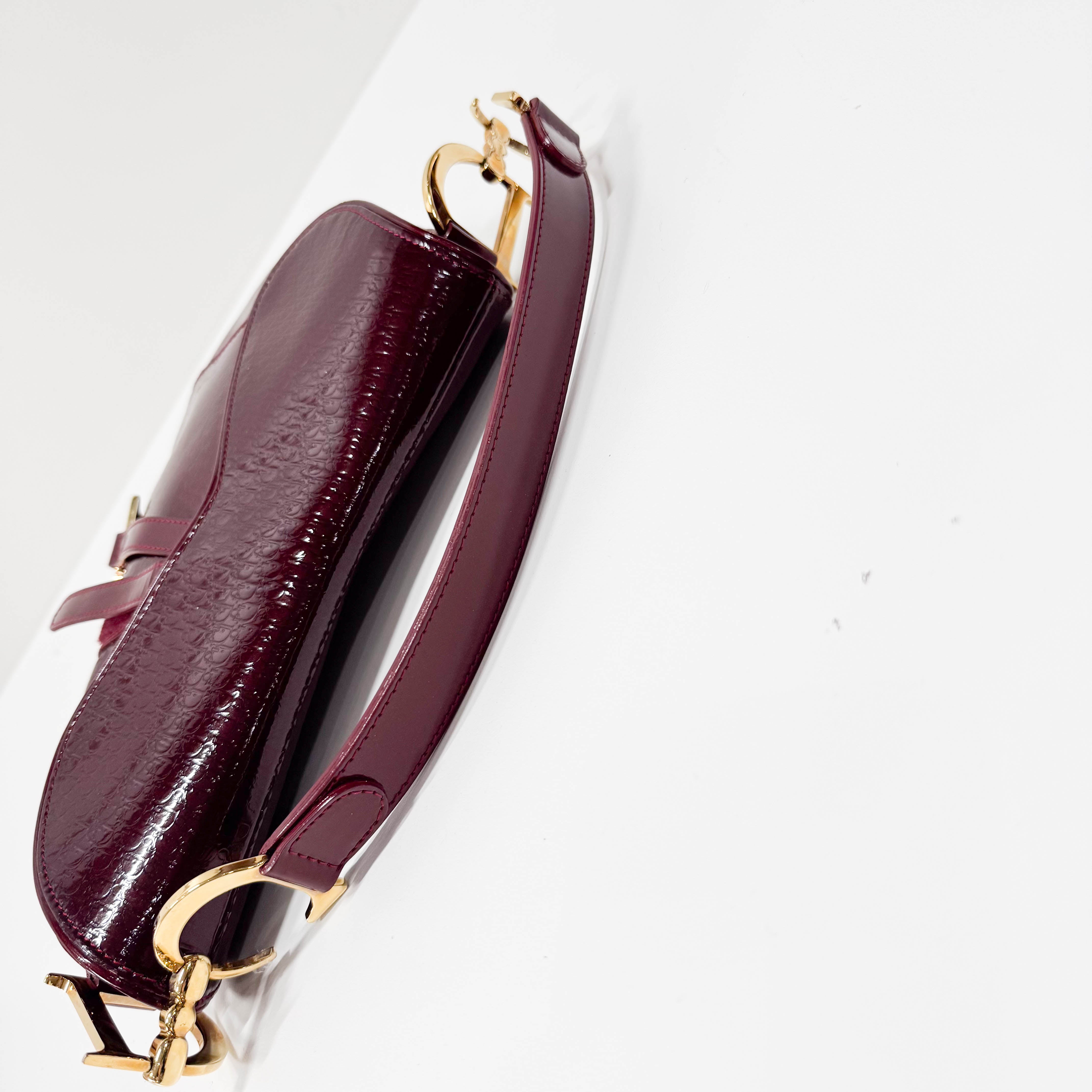 Saddle Red Trotter Patent Leather Shoulder Bag