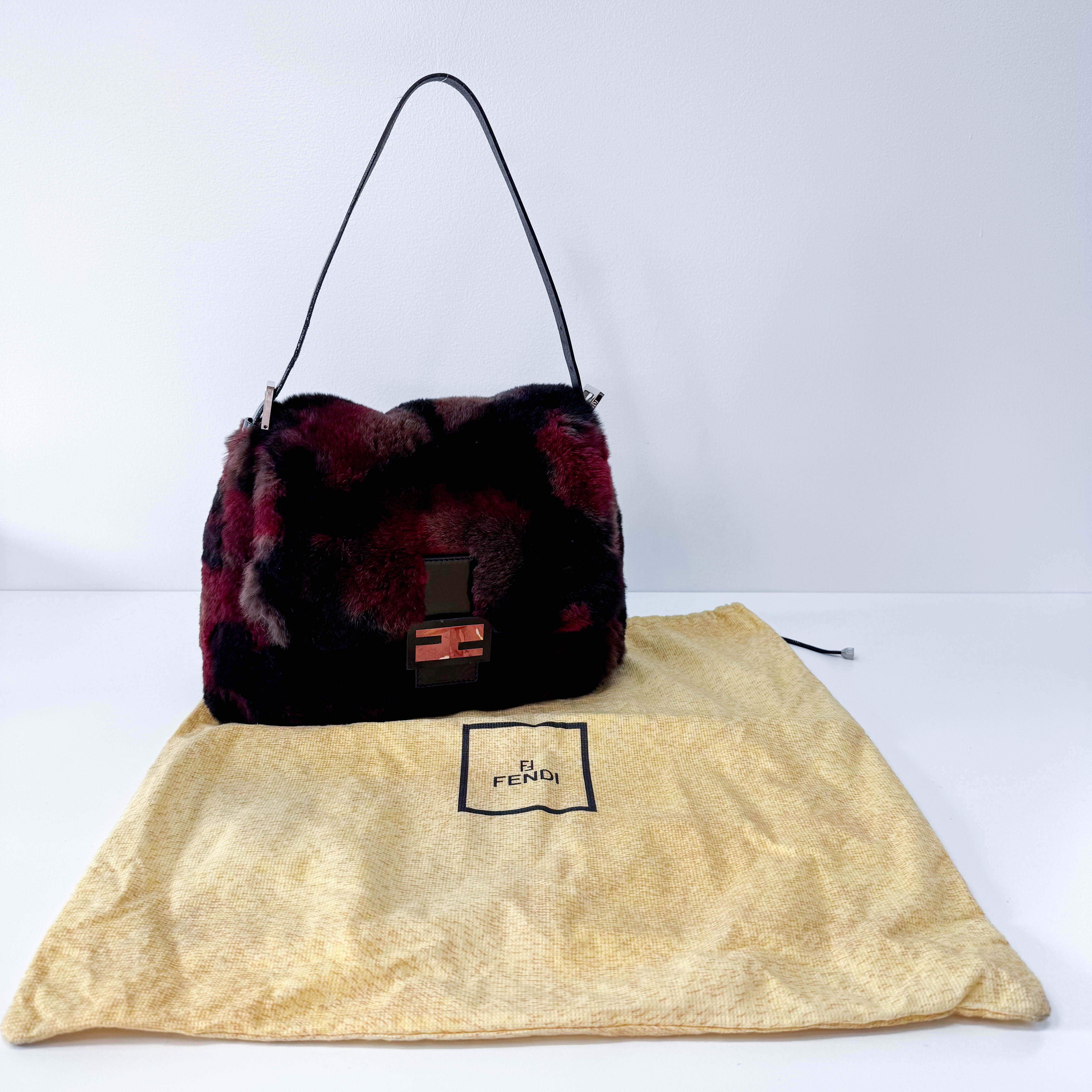 Mamma Baguette Red Multicolor Fur Shoulder Bag