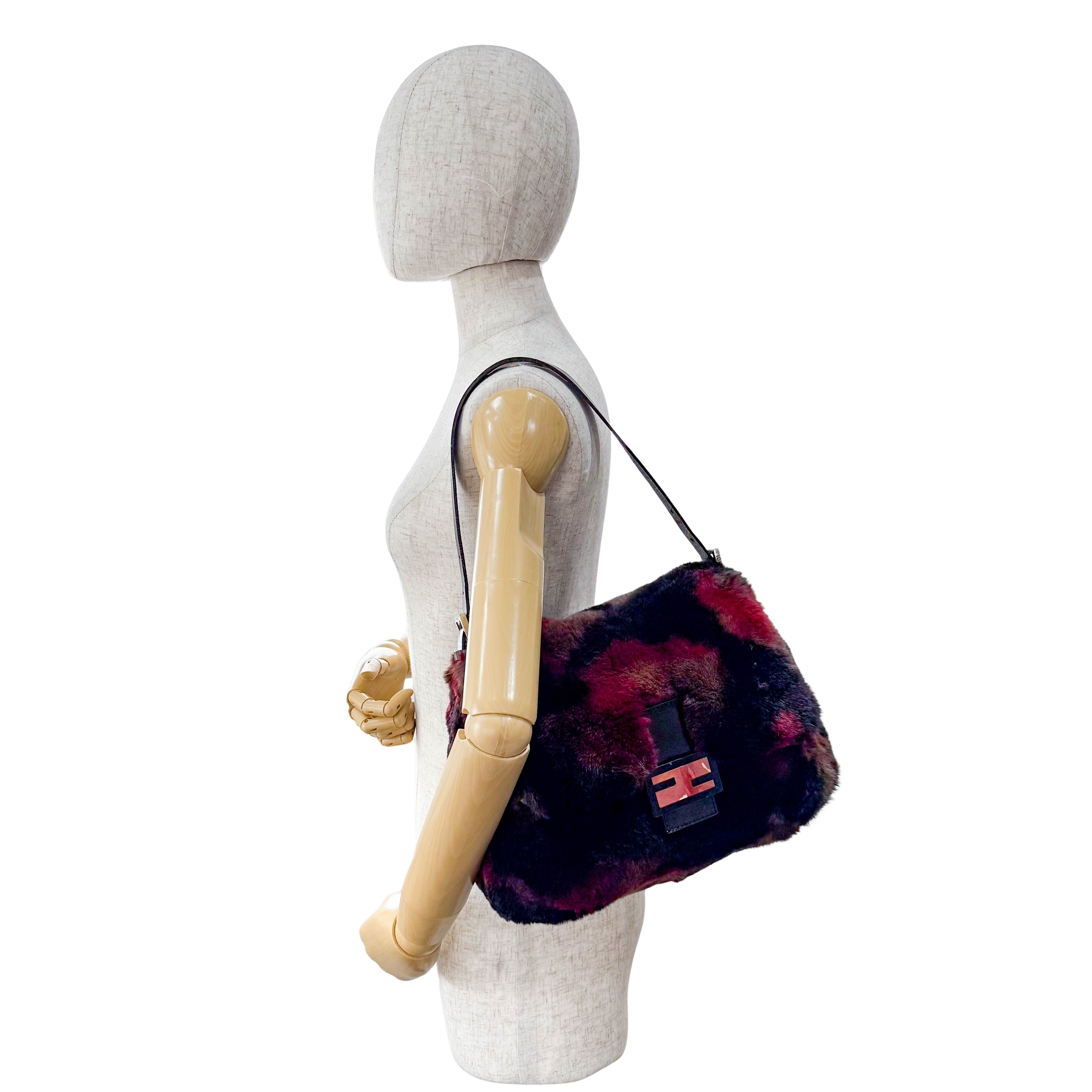 Mamma Baguette Red Multicolor Fur Shoulder Bag