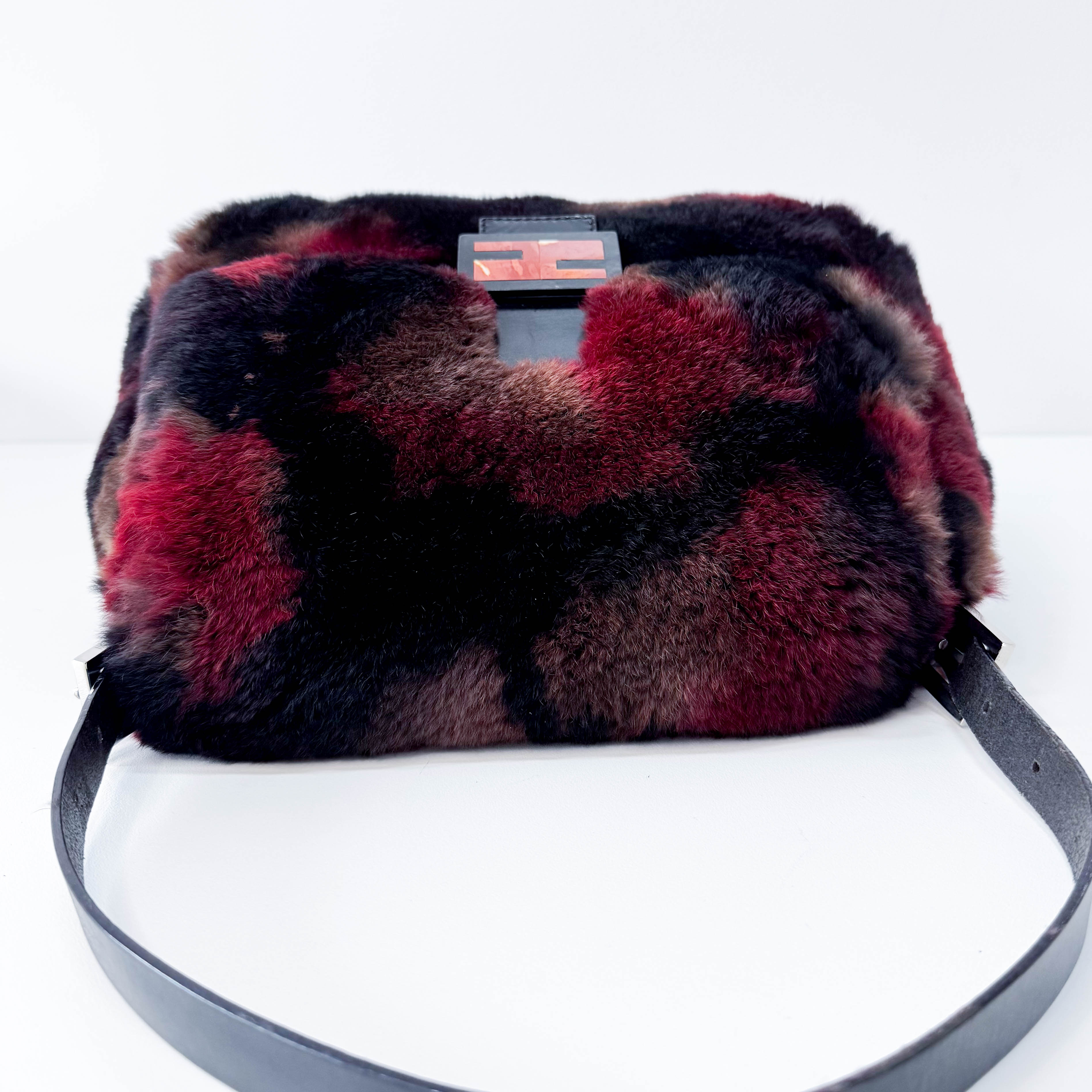 Mamma Baguette Red Multicolor Fur Shoulder Bag