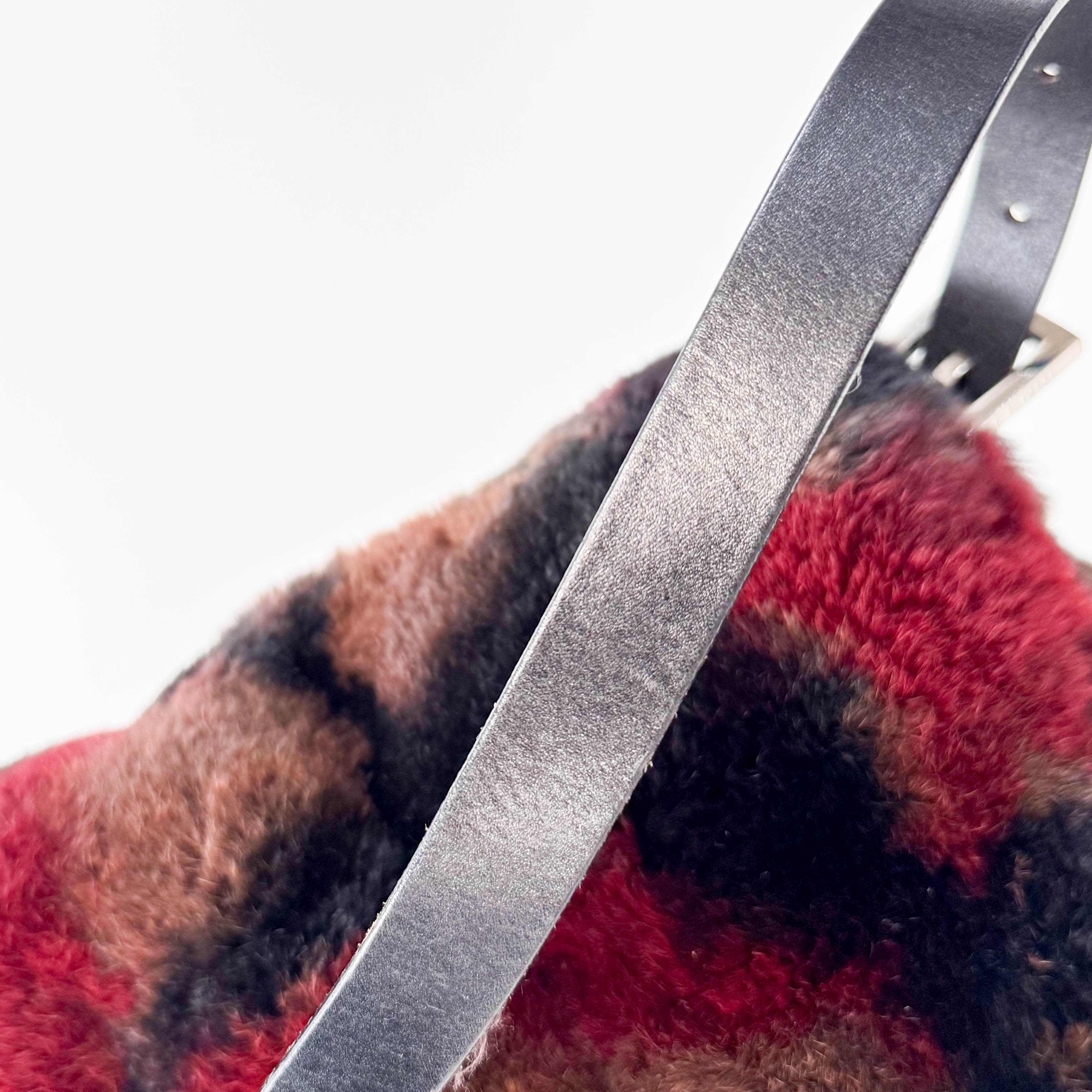 Mamma Baguette Red Multicolor Fur Shoulder Bag