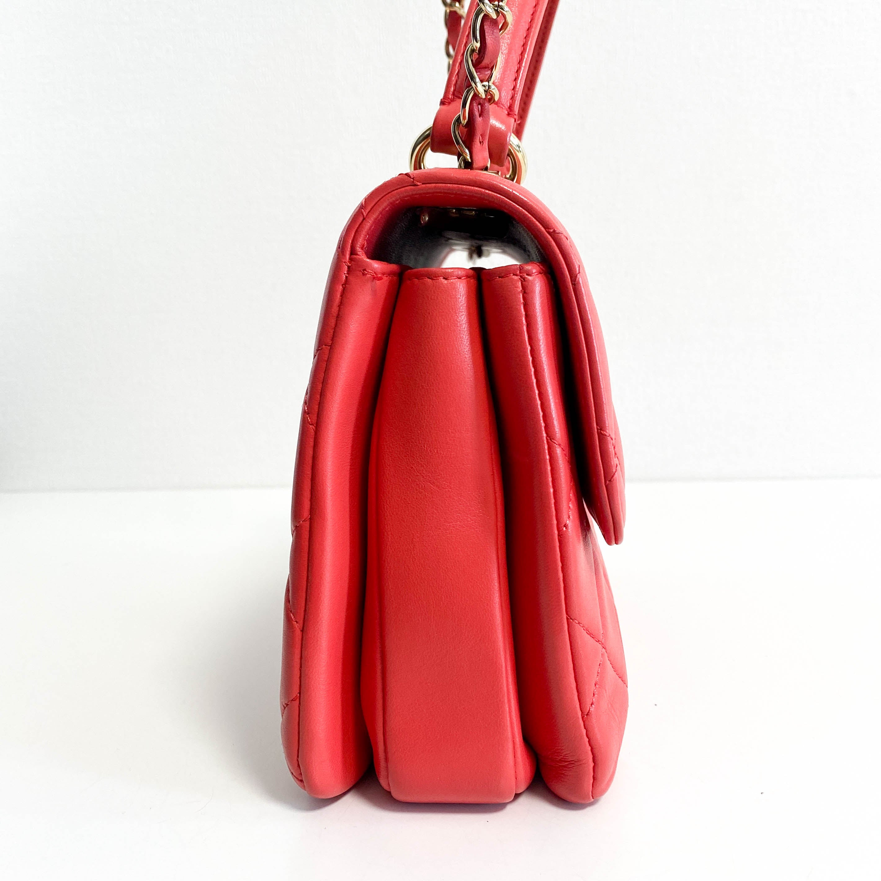 Trendy CC Coral Lambskin Quilted Small Flap Top Handle Shoulder Bag