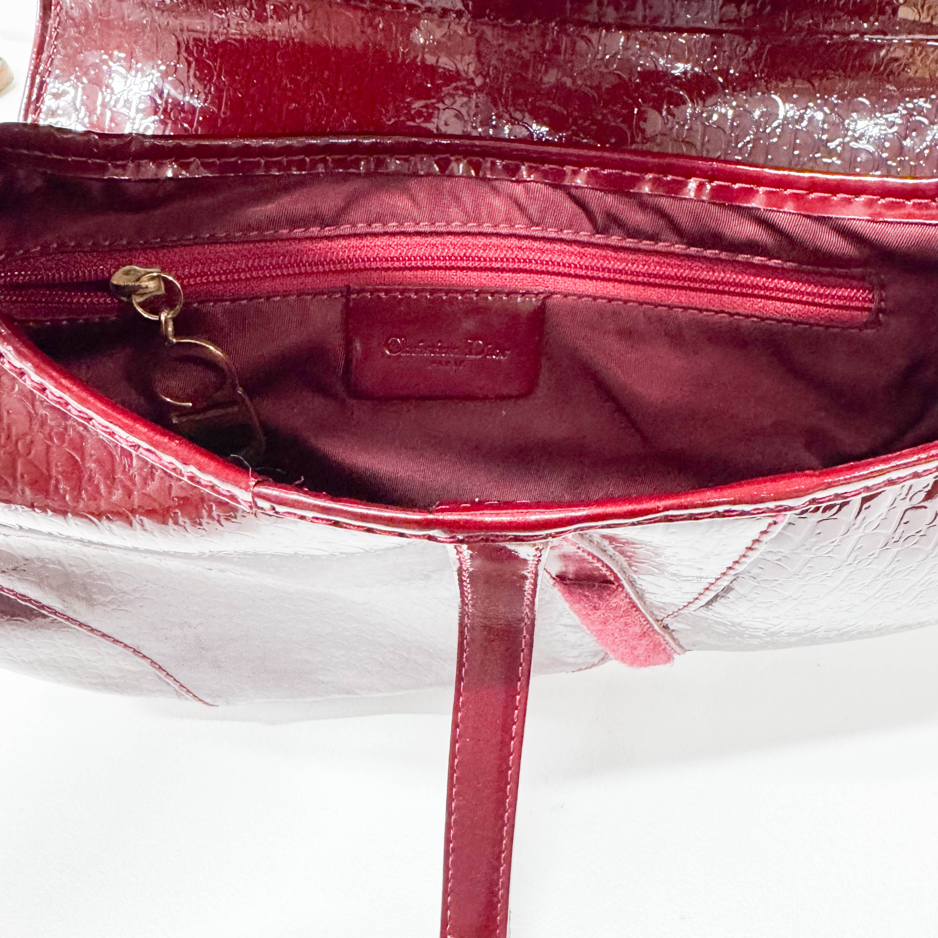 Saddle Red Trotter Patent Leather Shoulder Bag