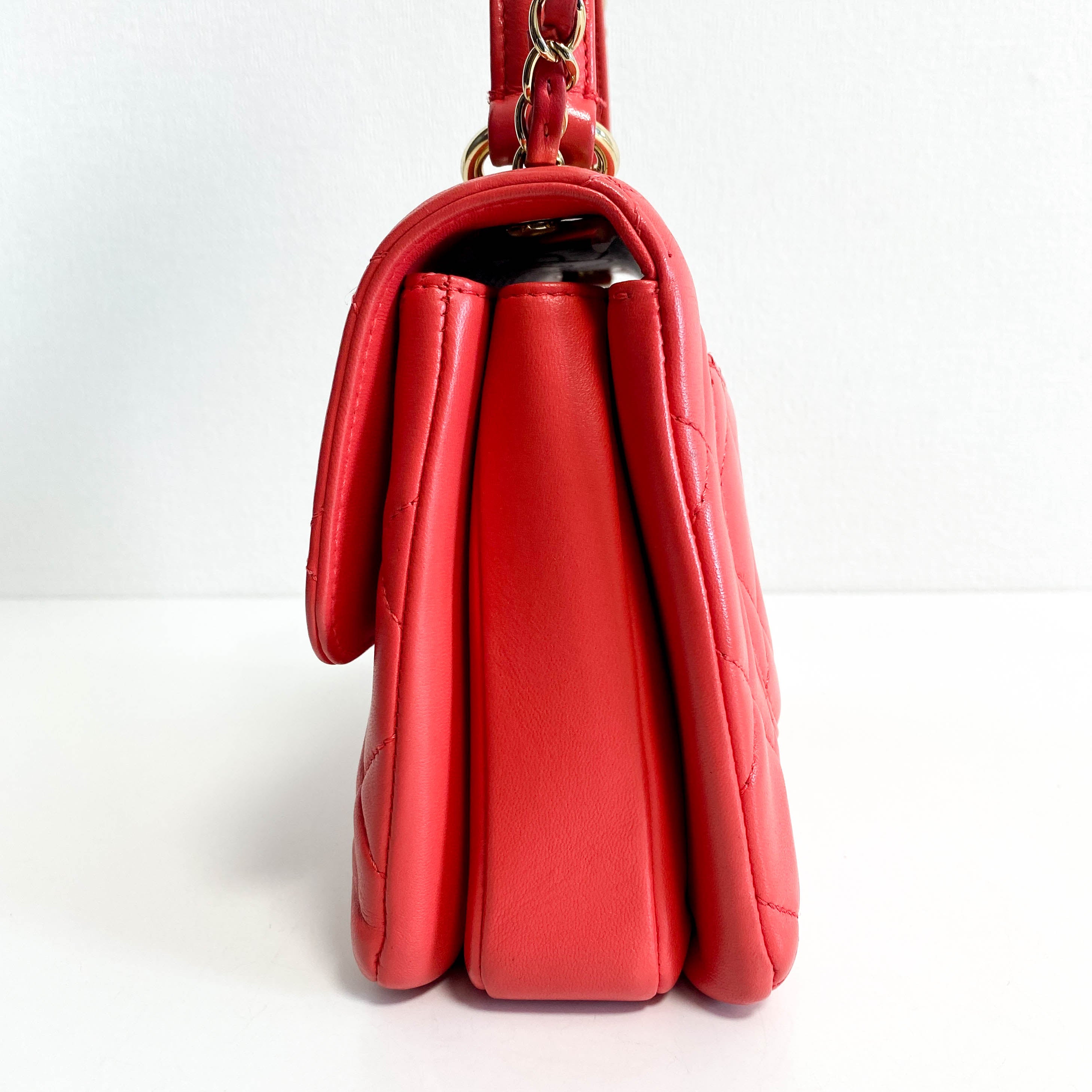 Trendy CC Coral Lambskin Quilted Small Flap Top Handle Shoulder Bag